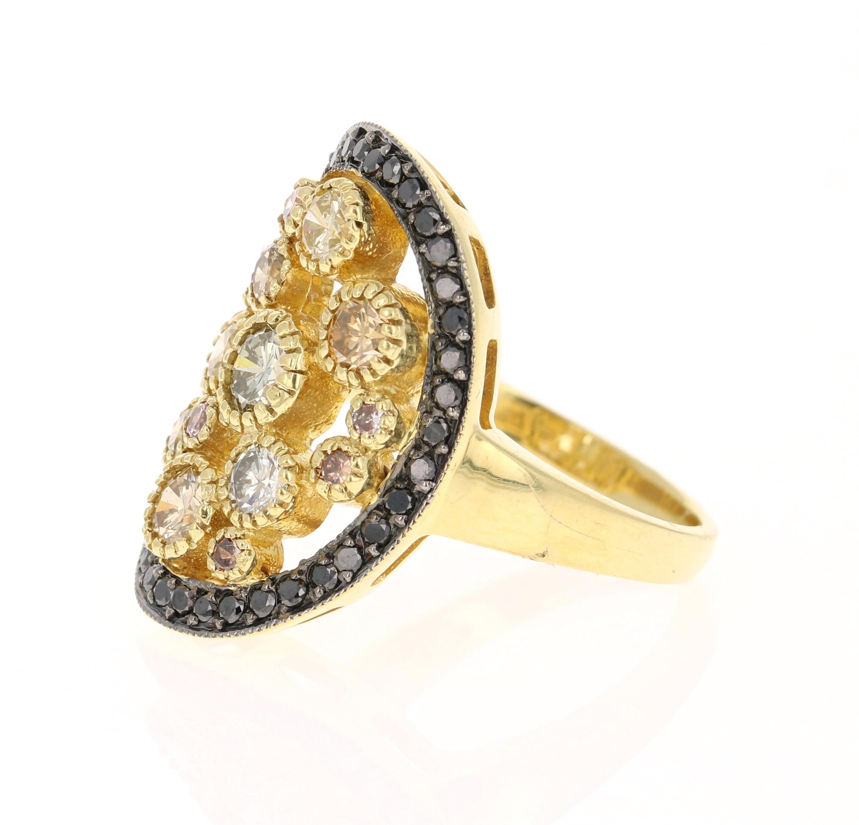 Contemporary 2.11 Carat Natural Fancy Color Diamond 18 Karat Yellow Gold Cocktail Ring For Sale