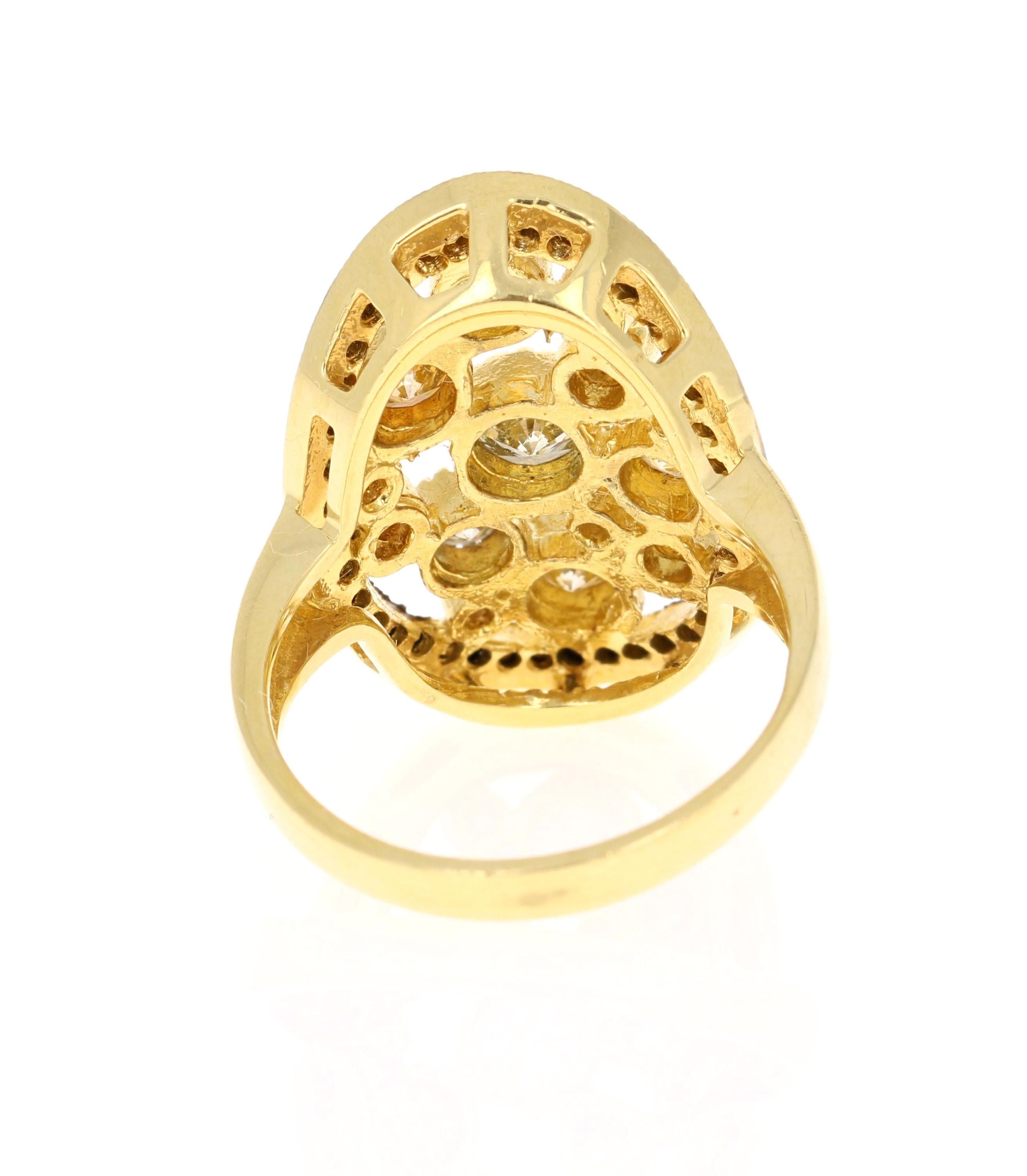 Round Cut 2.11 Carat Natural Fancy Color Diamond 18 Karat Yellow Gold Cocktail Ring For Sale
