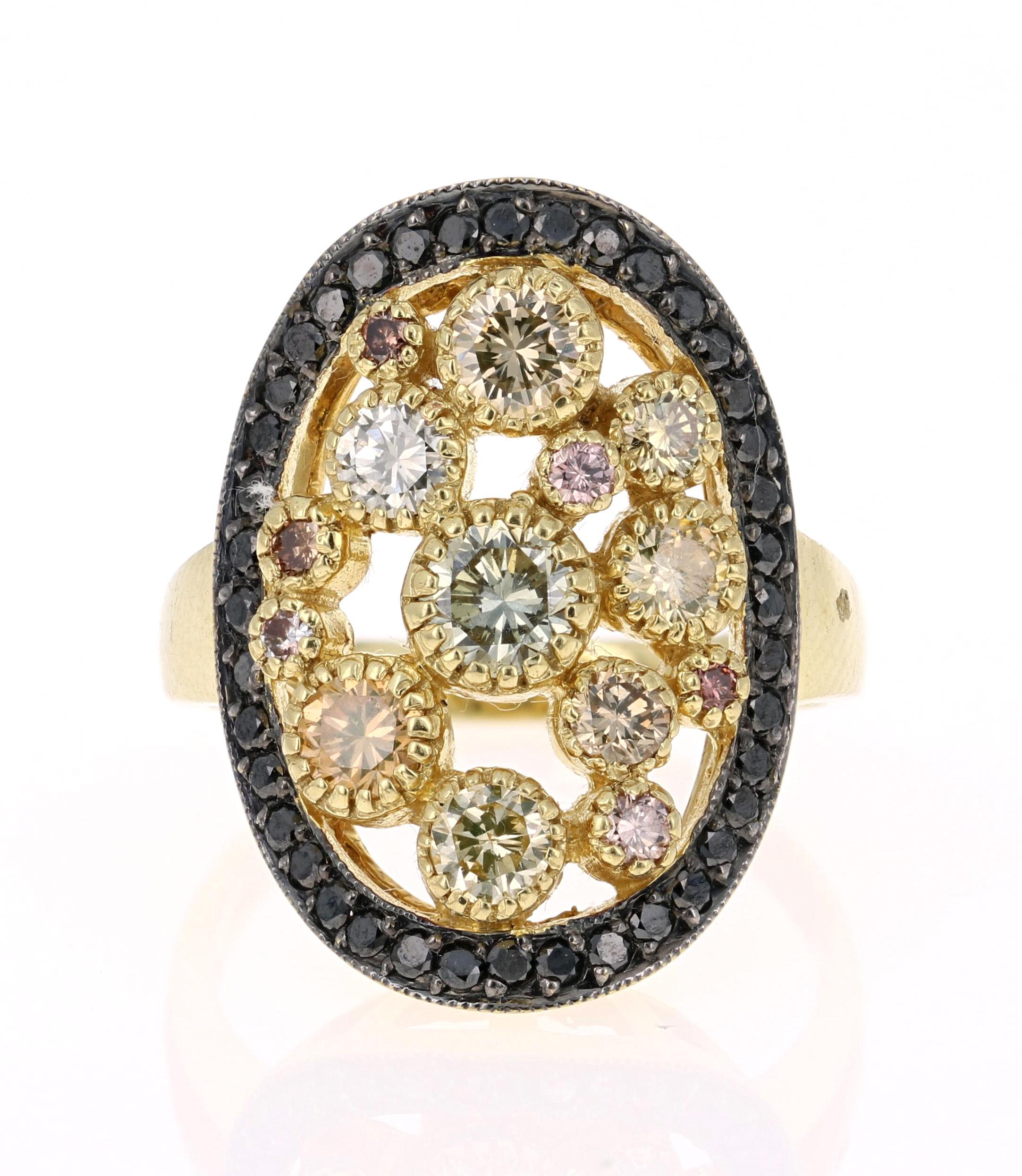 2.11 Carat Natural Fancy Color Diamond 18 Karat Yellow Gold Cocktail Ring In New Condition For Sale In Los Angeles, CA