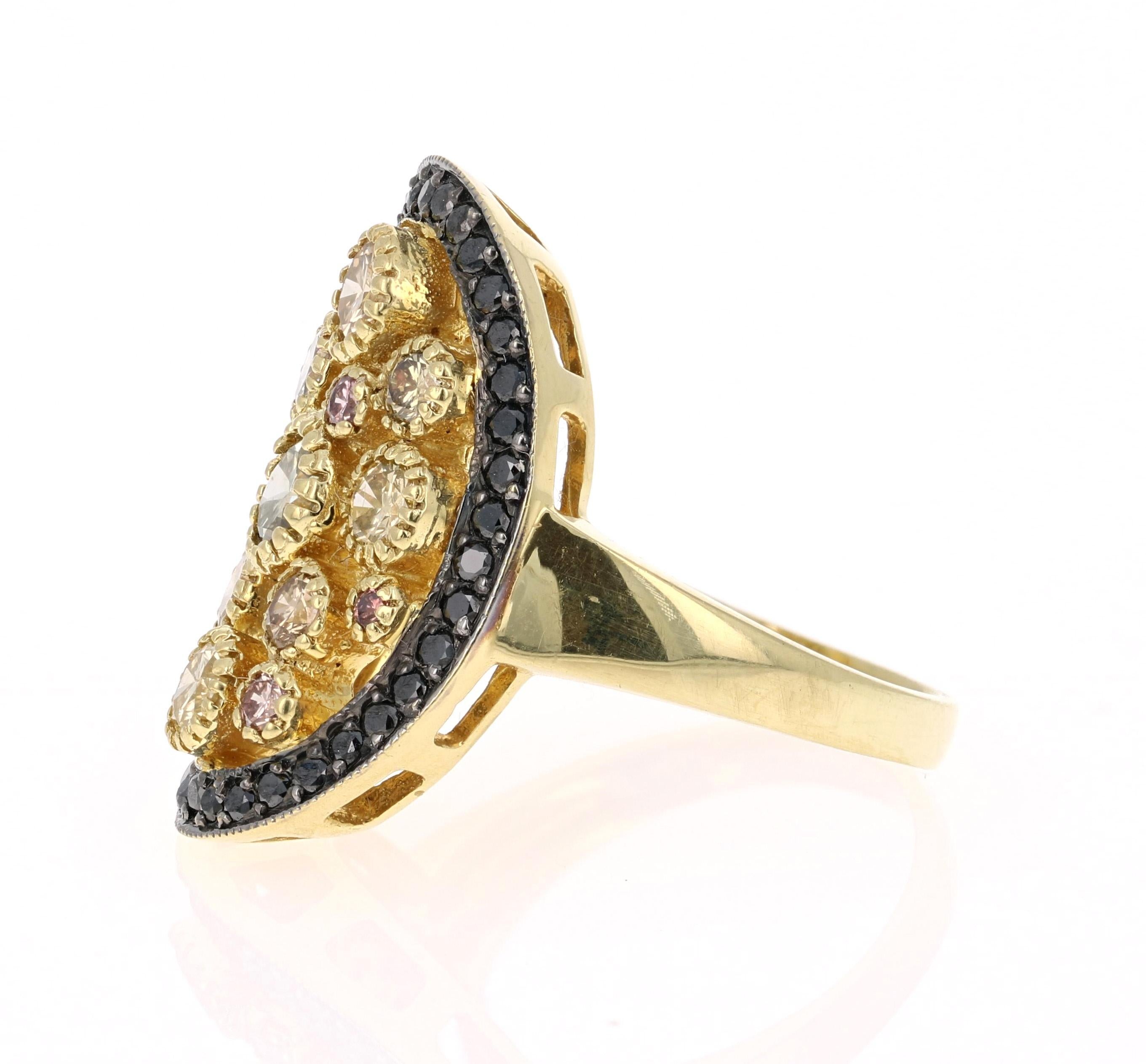 2.11 Carat Natural Fancy Color Diamond 18 Karat Yellow Gold Cocktail Ring For Sale 1