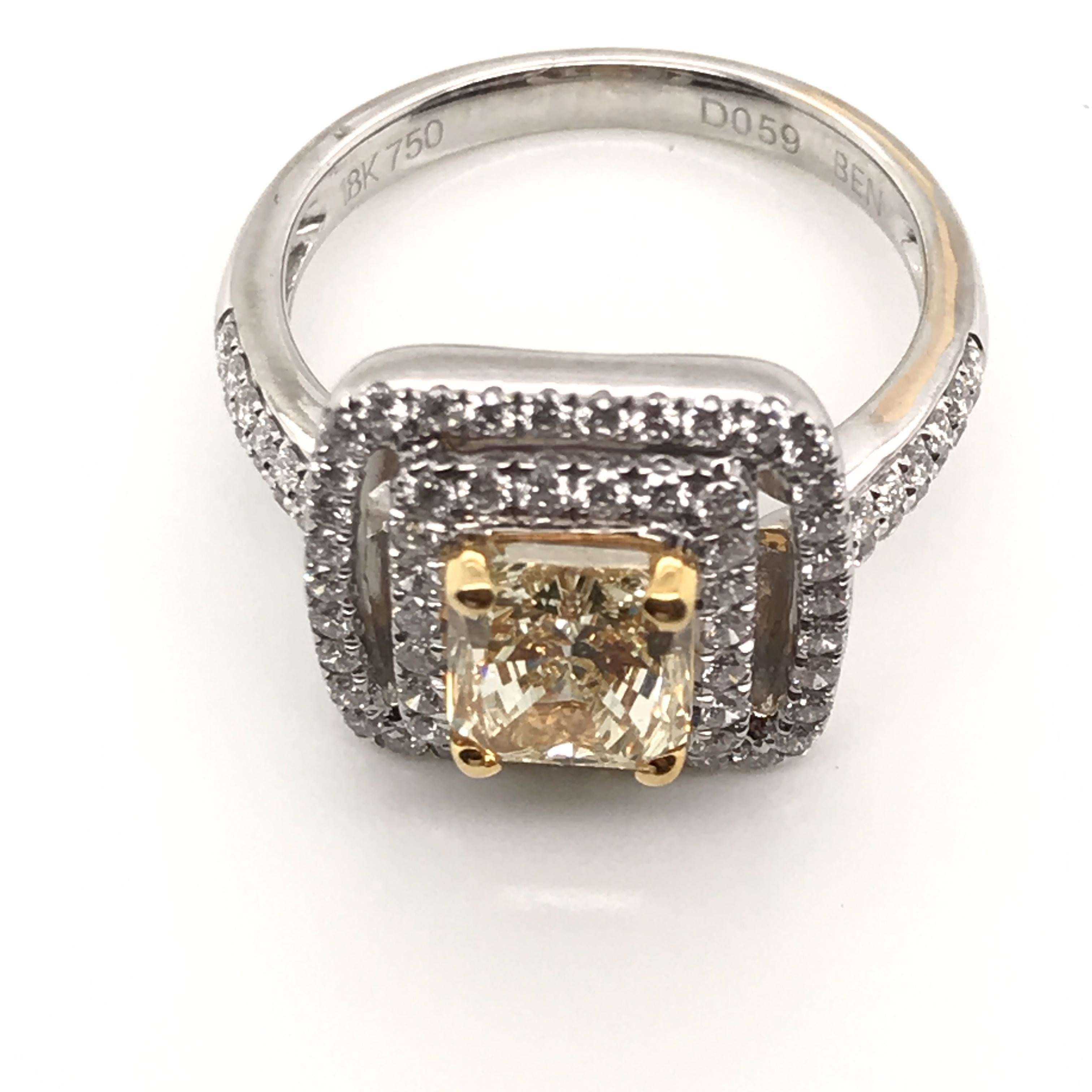 2.11 Carat Natural Fancy Yellow Diamond Ring with 18 Karat White and Yellow Gold In New Condition For Sale In New York, NY