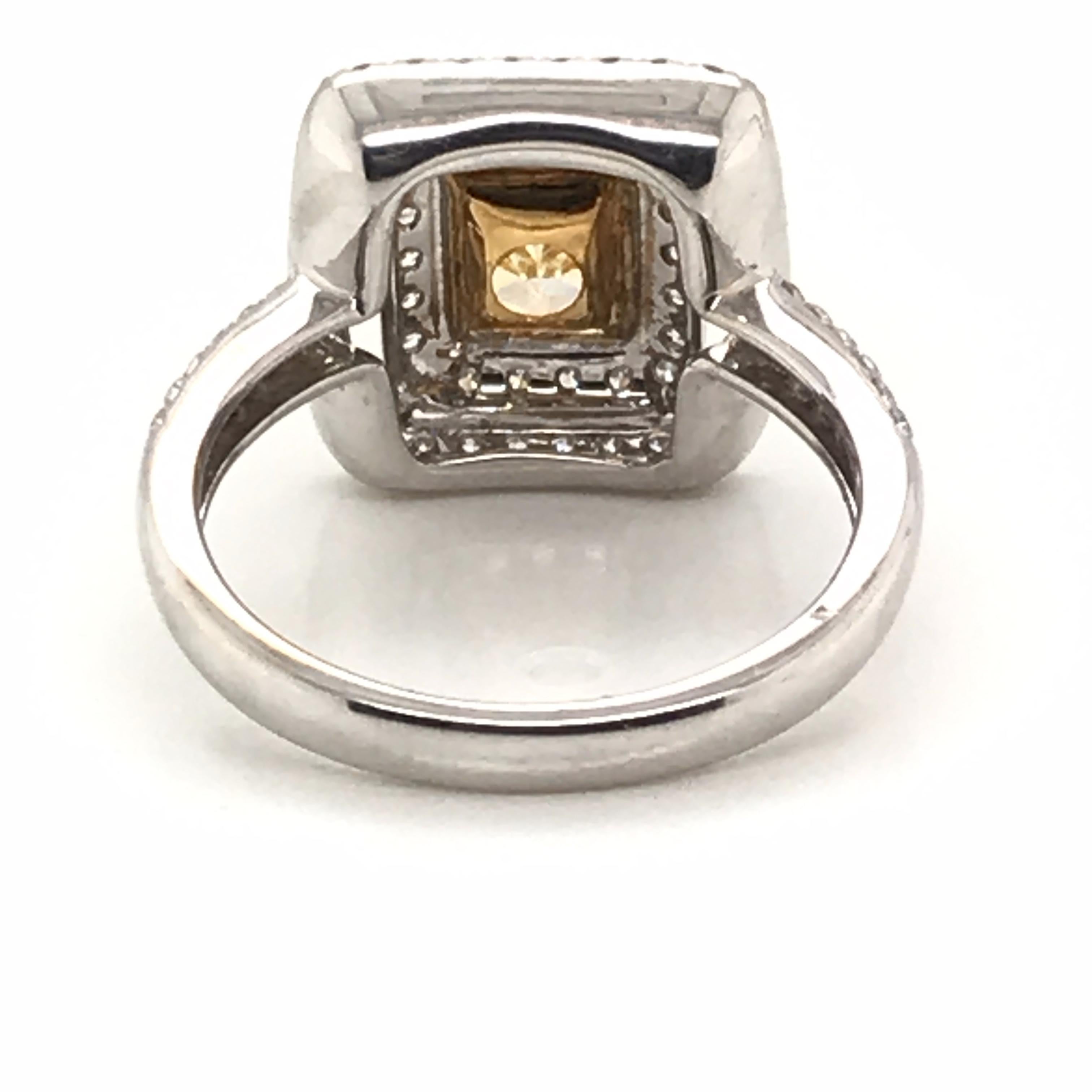 Women's 2.11 Carat Natural Fancy Yellow Diamond Ring with 18 Karat White and Yellow Gold For Sale