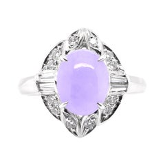 2.11 Carat, Natural, Lavender Jadeite and Diamond Estate Ring Set in Platinum