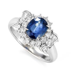 2.11 Carat Natural Sapphire and Diamond Ring Made in Platinum