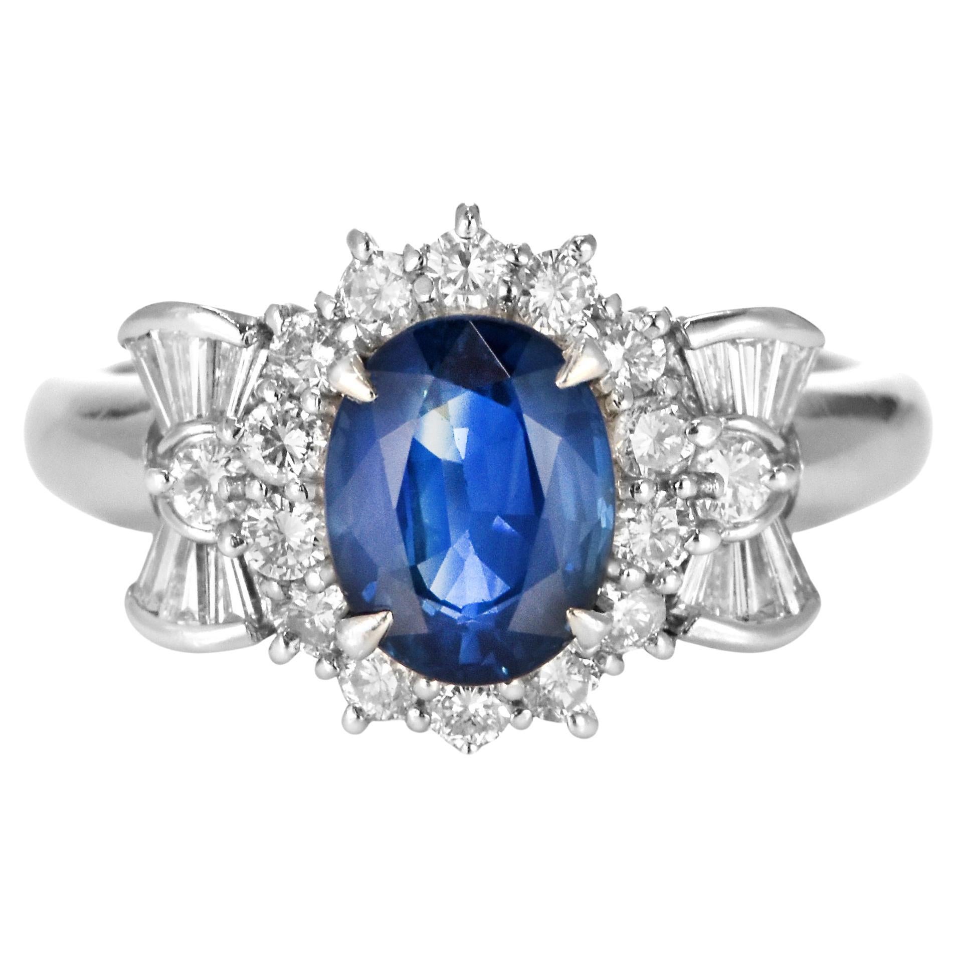2.11 Carat Natural Sapphire and Diamond Ring Made in Platinum