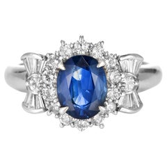 2.11 Carat Natural Sapphire and Diamond Ring Made in Platinum
