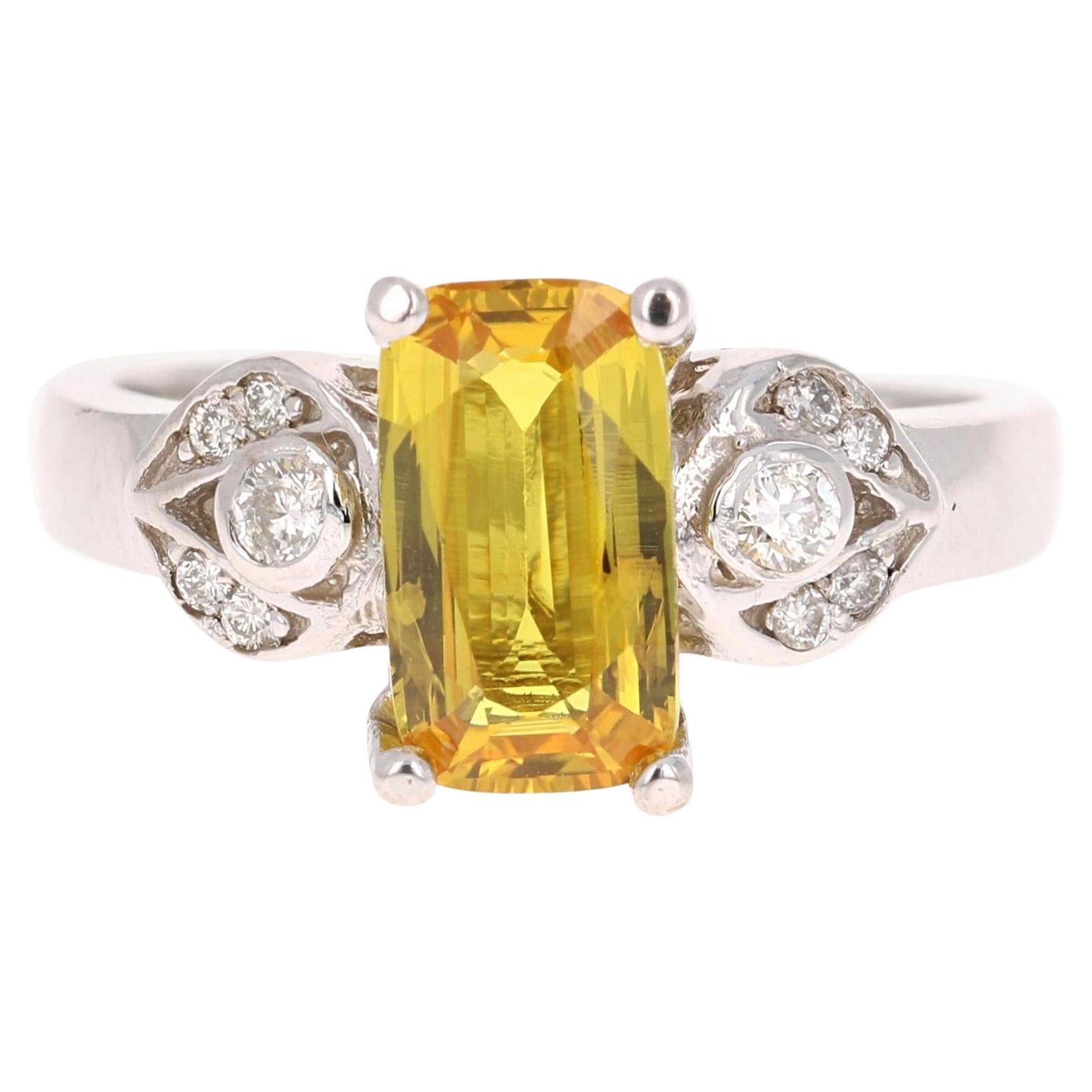 Anello con zaffiro giallo naturale e diamante in oro bianco da 2,11 carati in vendita