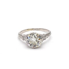 2.11 Carat Old European Cut K I1 Diamond Platinum Art Deco Ring
