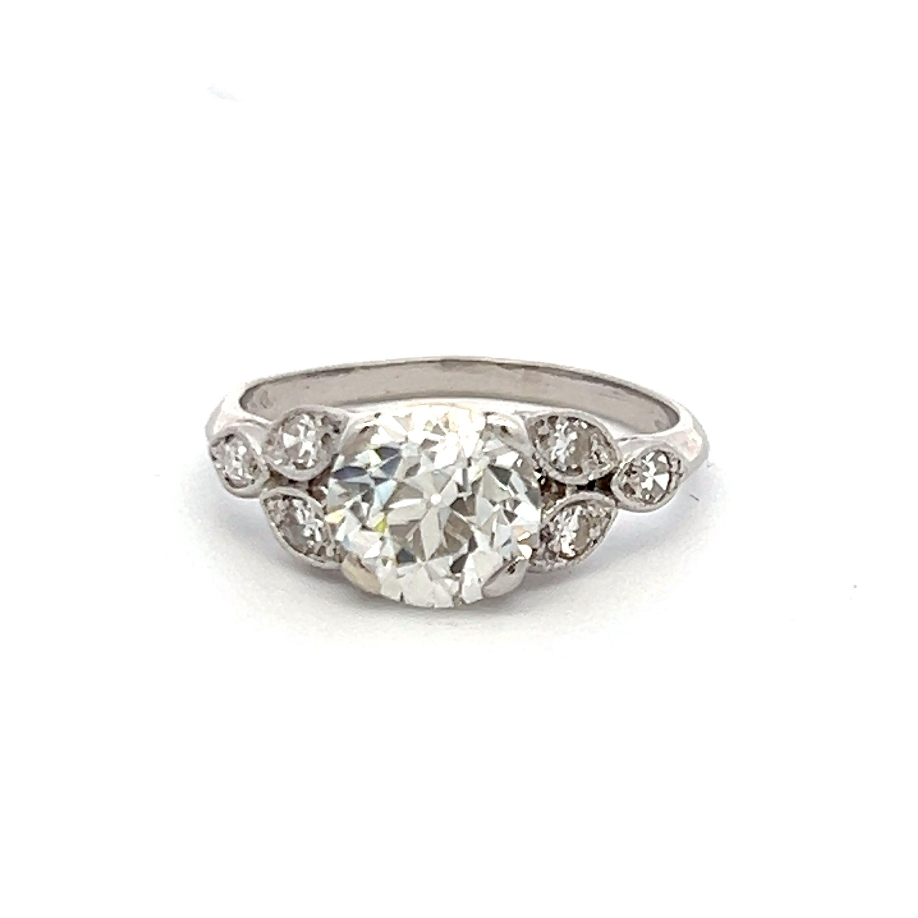 Title:
2.11 Carat Old European Cut L-I VVS2 Diamond Platinum Art Deco Ring


Style:
Art Deco


Metal:
Platinum


Gemstone 1:
1.97 Carat Diamond


Number of Stones:
1


Color:
L


Clarity:
VVS2


Shape:
Old European Cut


GIA:
DIAM OE L VVS2 (GIA)
