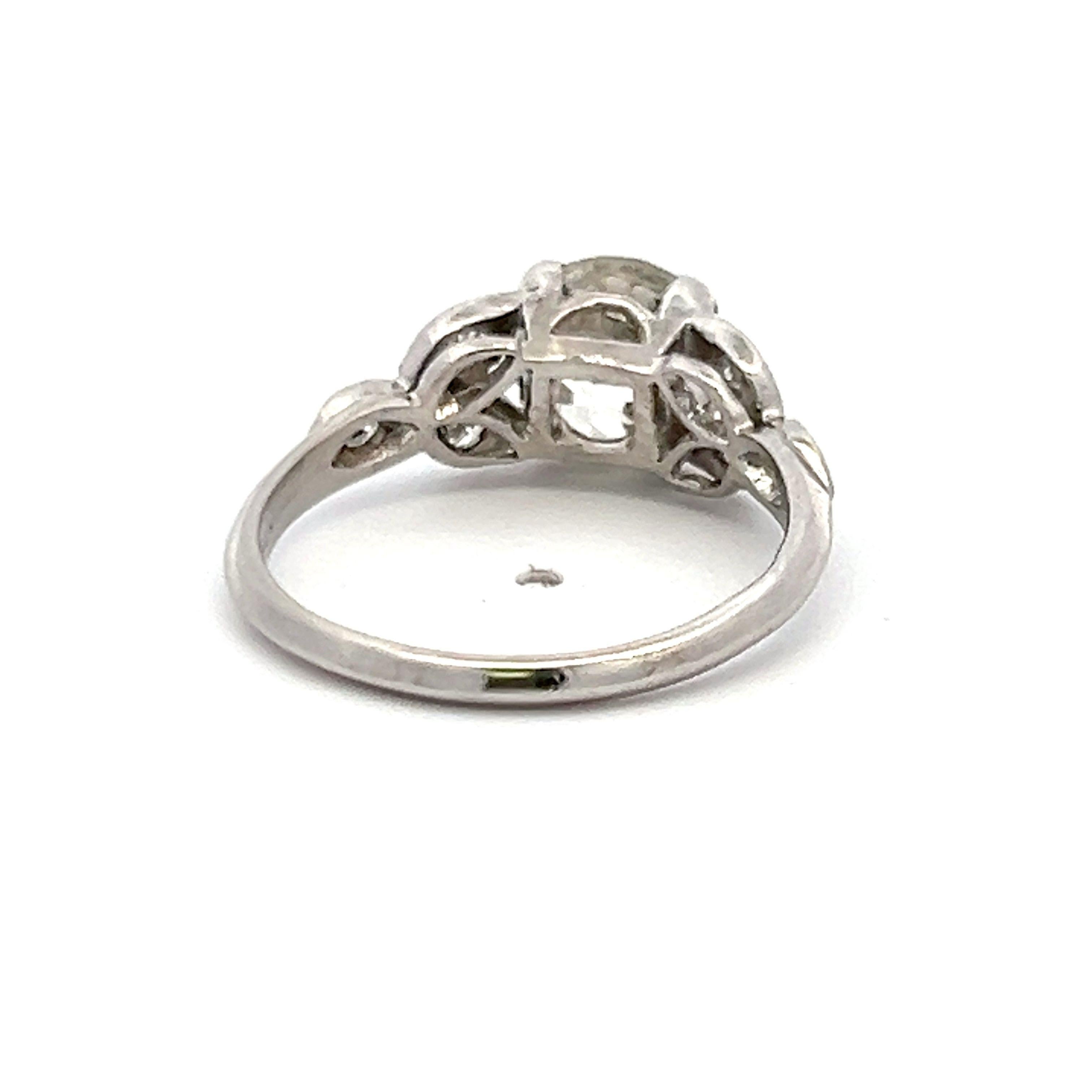 2.11 Carat Old European Cut L-I VVS2 Diamond Platinum Art Deco Ring For Sale 4