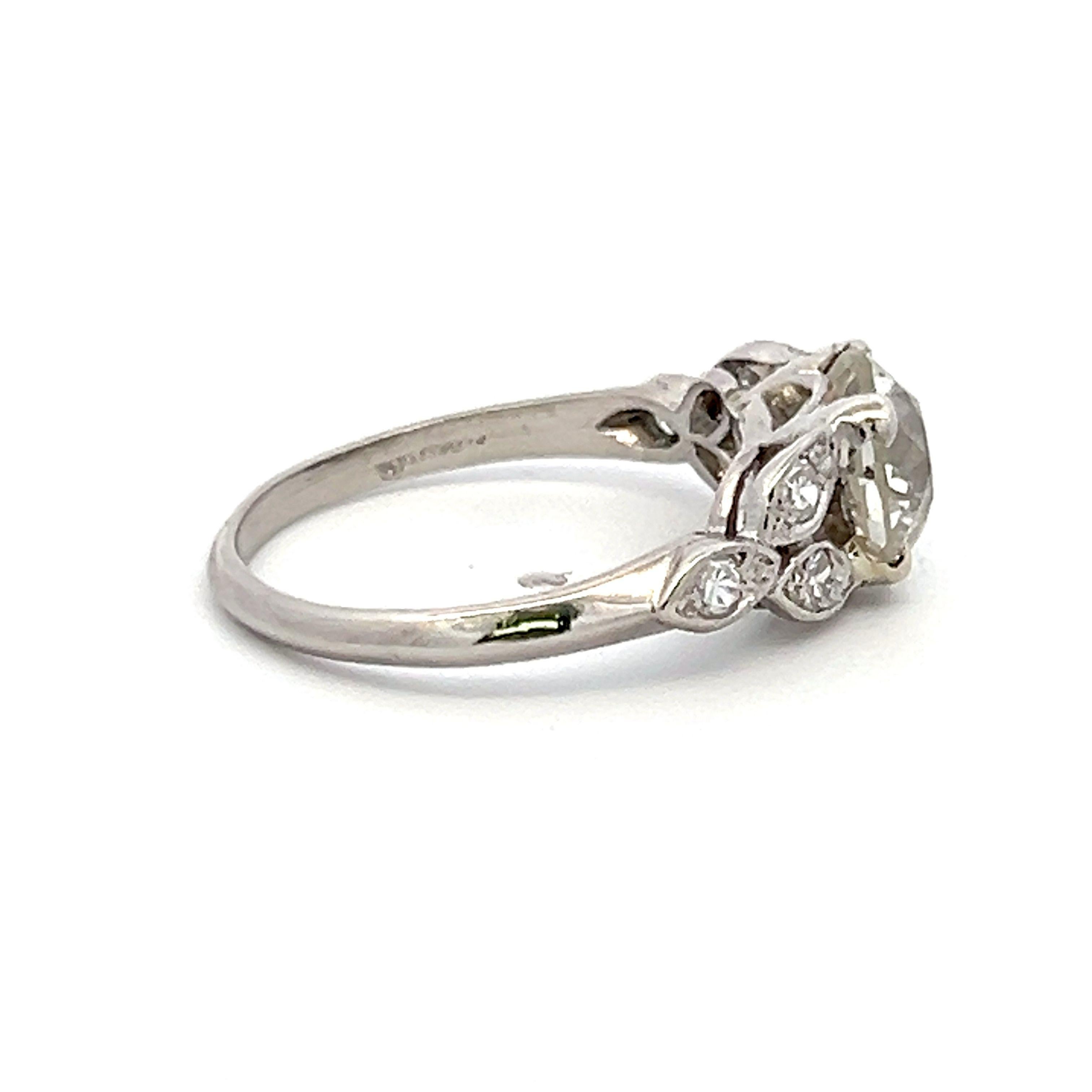 2.11 Carat Old European Cut L-I VVS2 Diamond Platinum Art Deco Ring For Sale 5