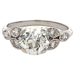 Anillo Art Decó de Platino con Diamantes de Corte Europeo Antiguo L-I VVS2 de 2,11 quilates