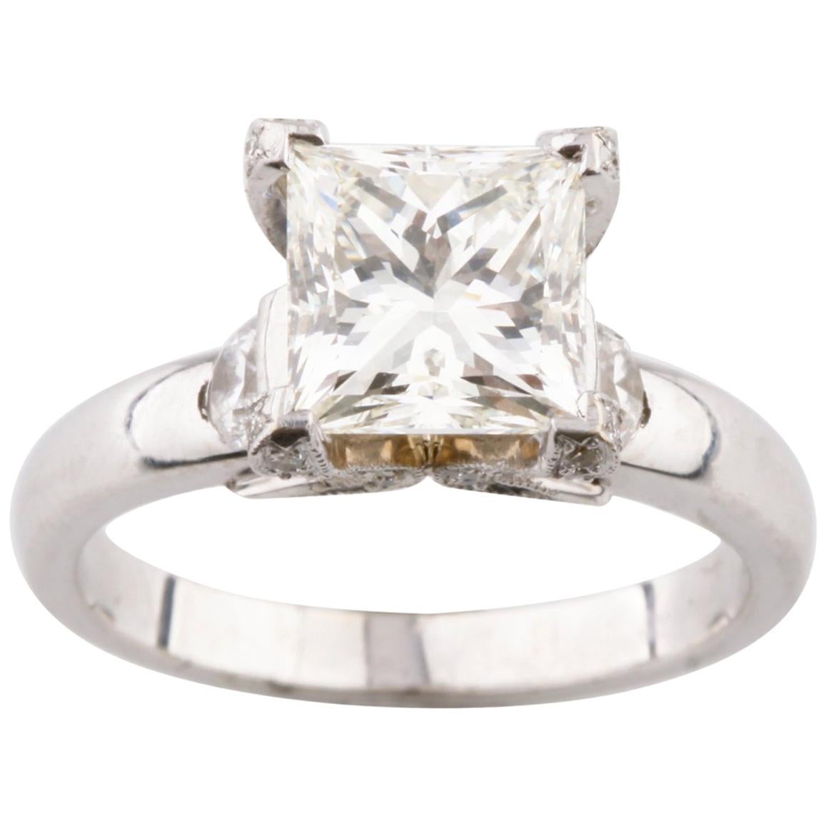 2.11 Carat Princess Cut Diamond 14 Karat White Gold Solitaire Engagement Ring