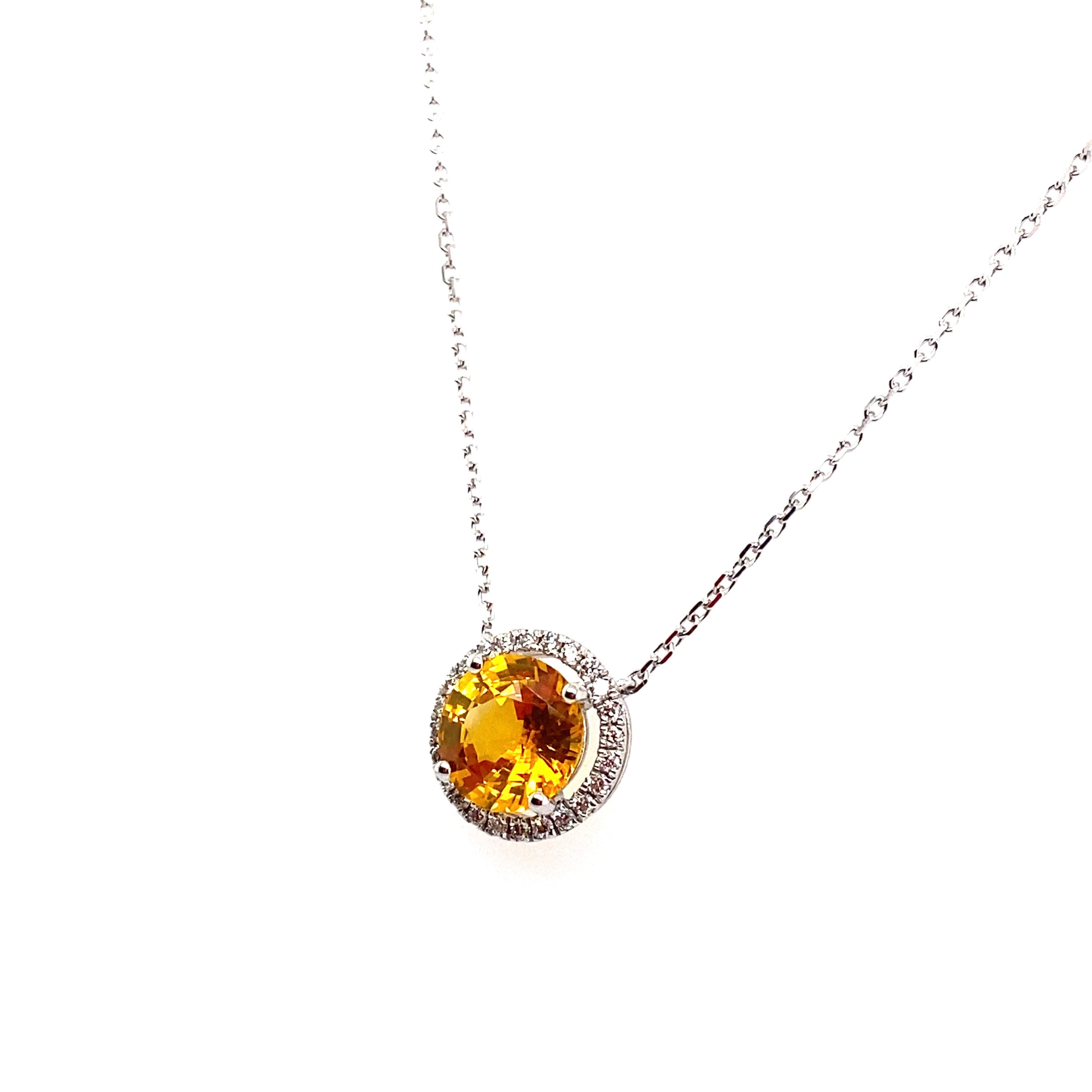 Women's or Men's 2.11 Carat Yellow Sapphire and Diamond Pendant Necklace For Sale