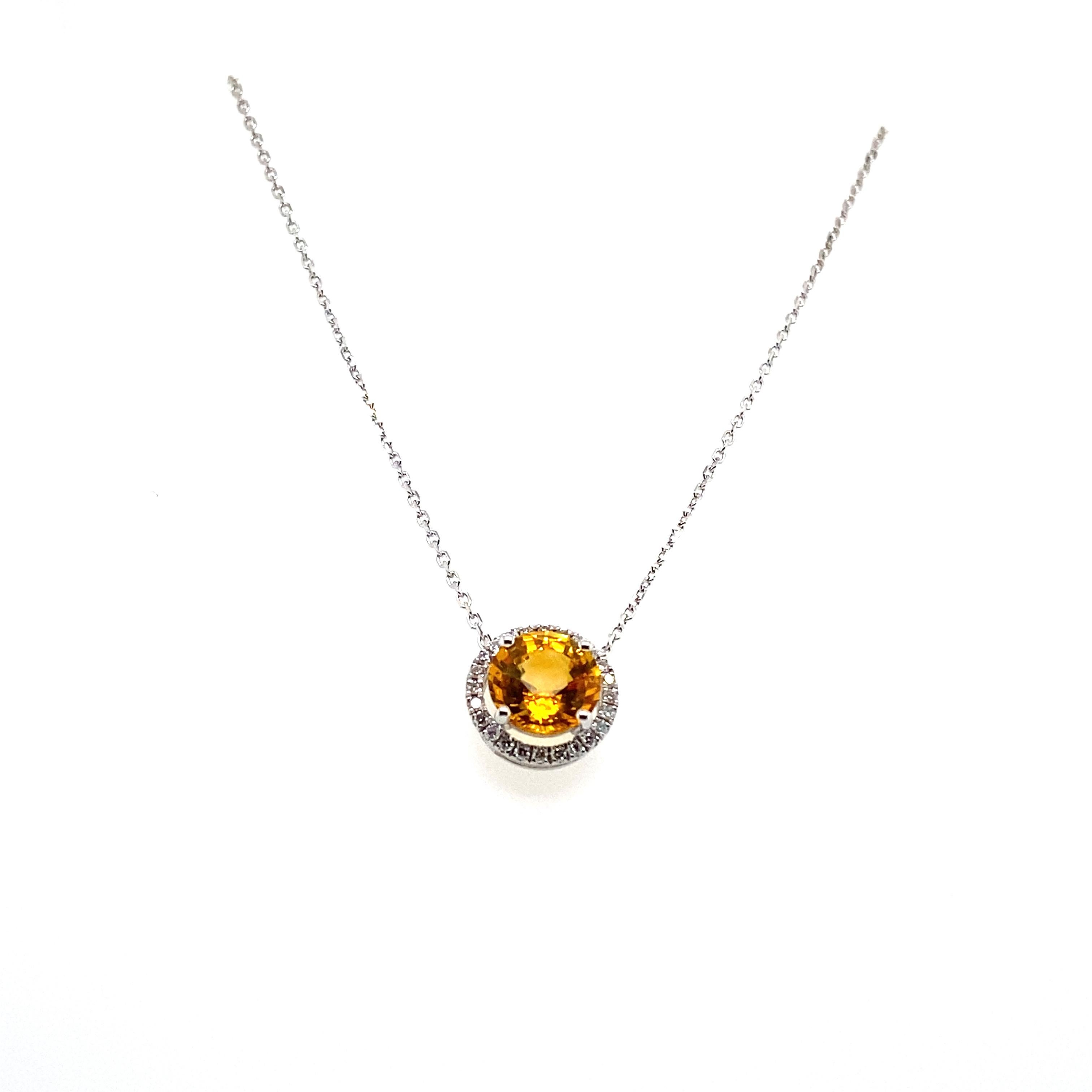 Collana con zaffiro giallo taglio rotondo e diamante bianco da 2,11 carati in vendita 2