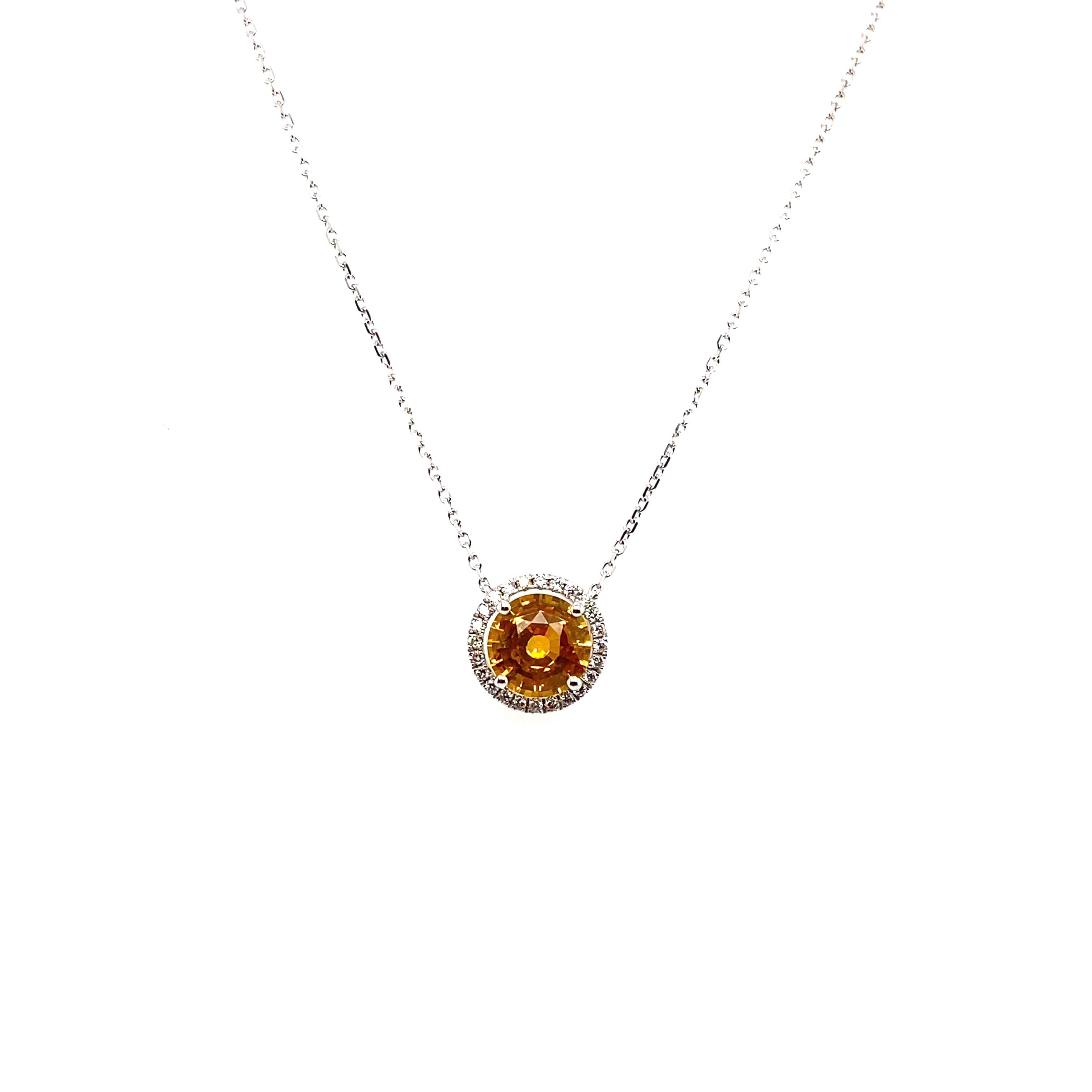 Collana con zaffiro giallo taglio rotondo e diamante bianco da 2,11 carati in vendita 3