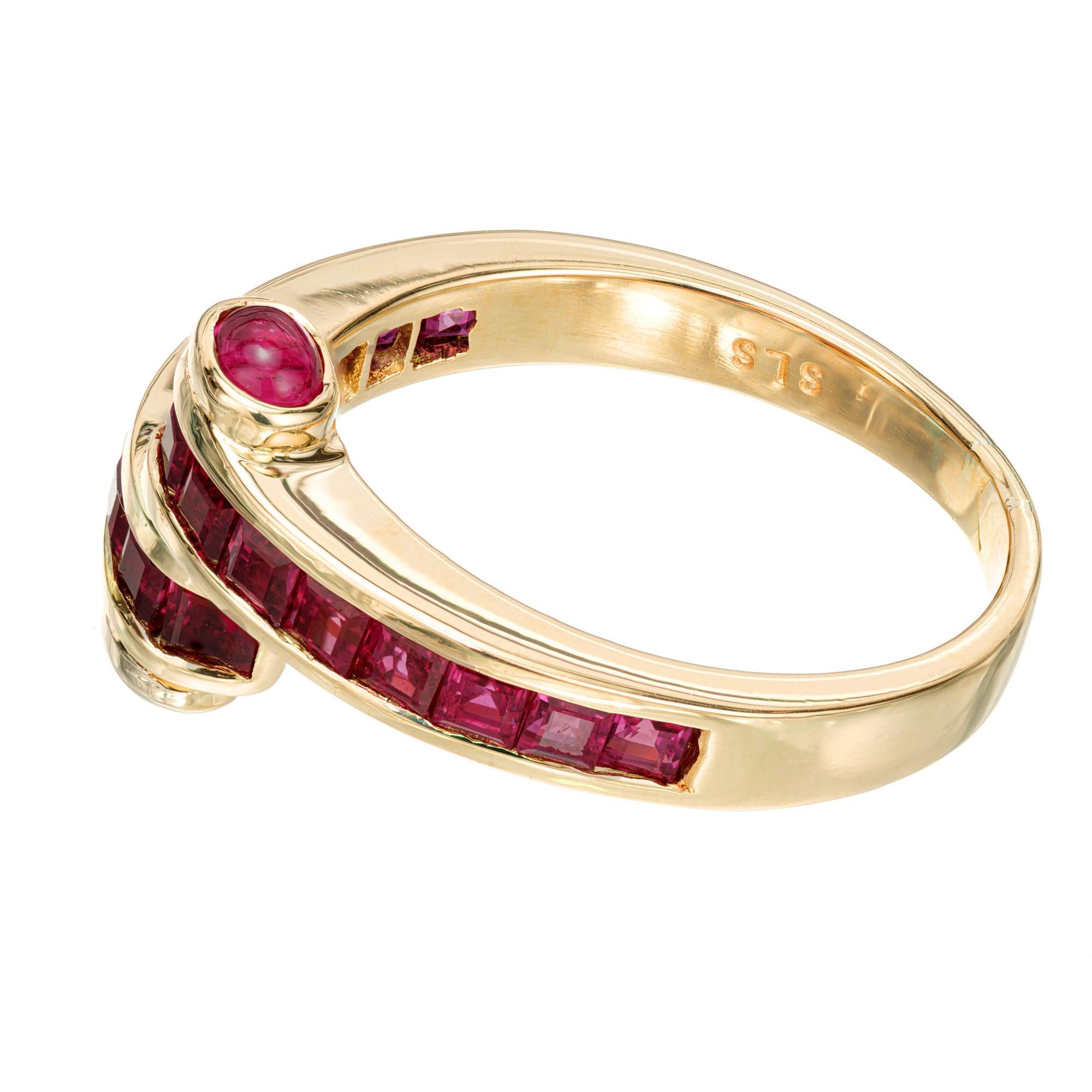 2.11 Carat Ruby Yellow Gold Bypass Style Ring In Good Condition For Sale In Stamford, CT