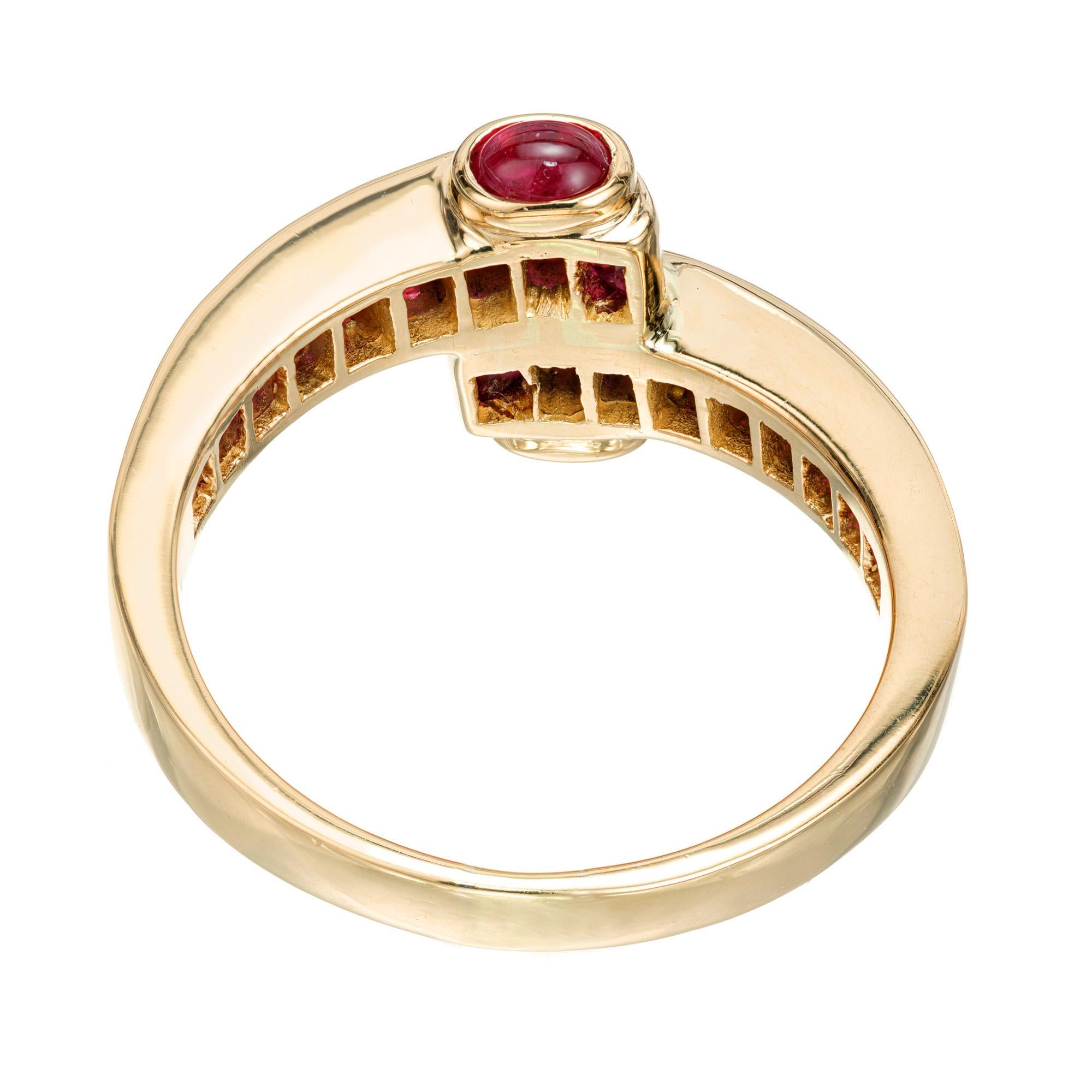 Women's 2.11 Carat Ruby Yellow Gold Bypass Style Ring For Sale