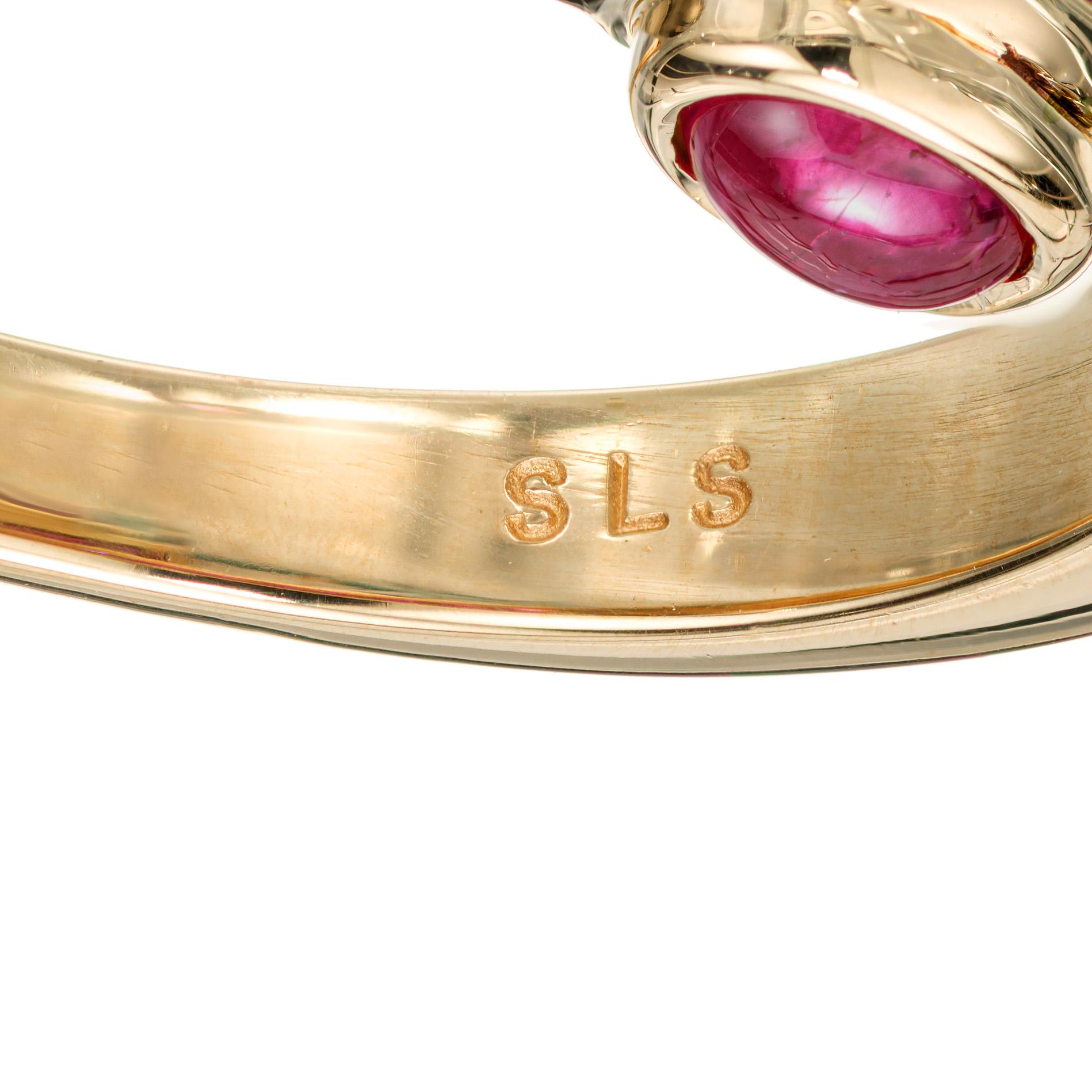 2.11 Carat Ruby Yellow Gold Bypass Style Ring For Sale 1