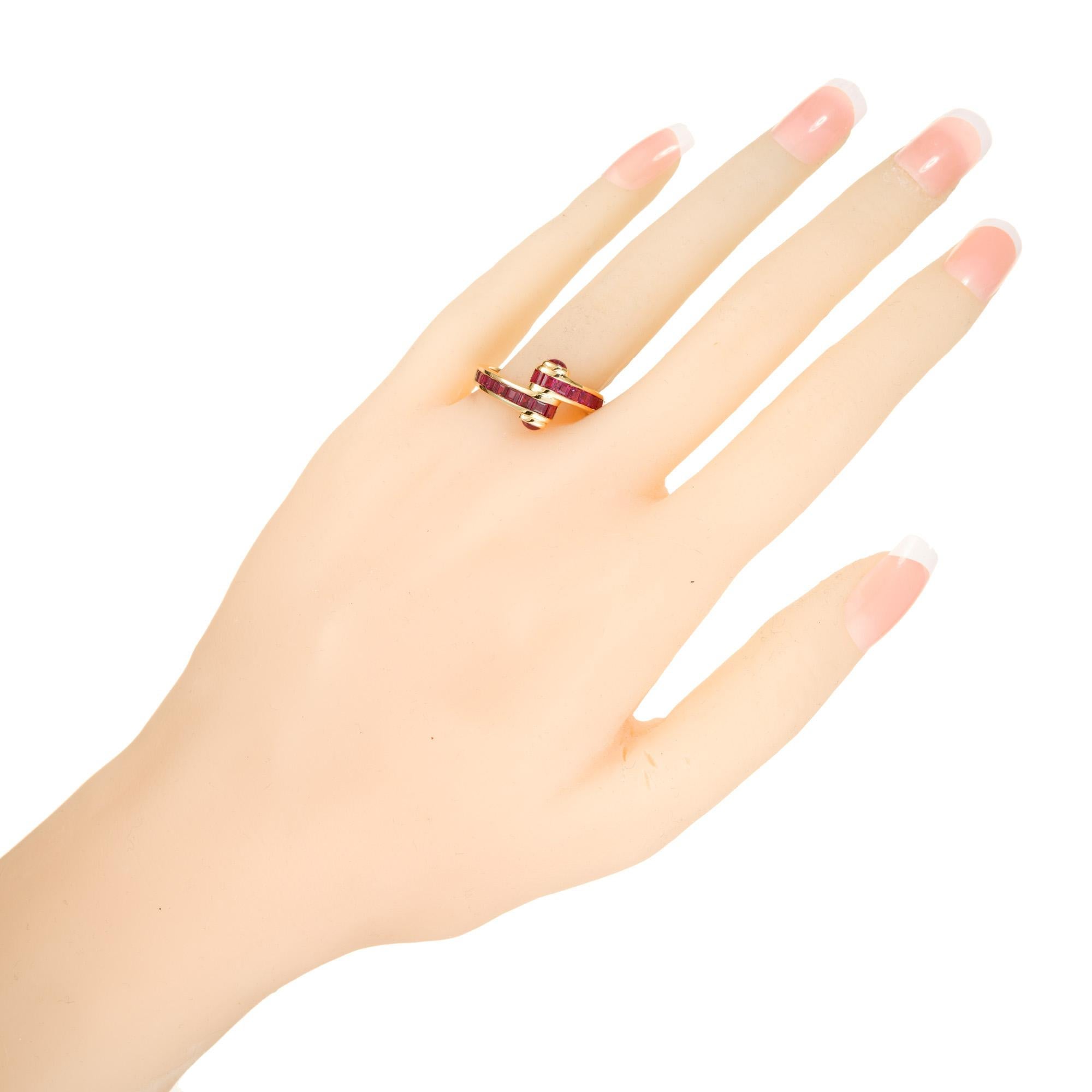 2.11 Carat Ruby Yellow Gold Bypass Style Ring For Sale 2