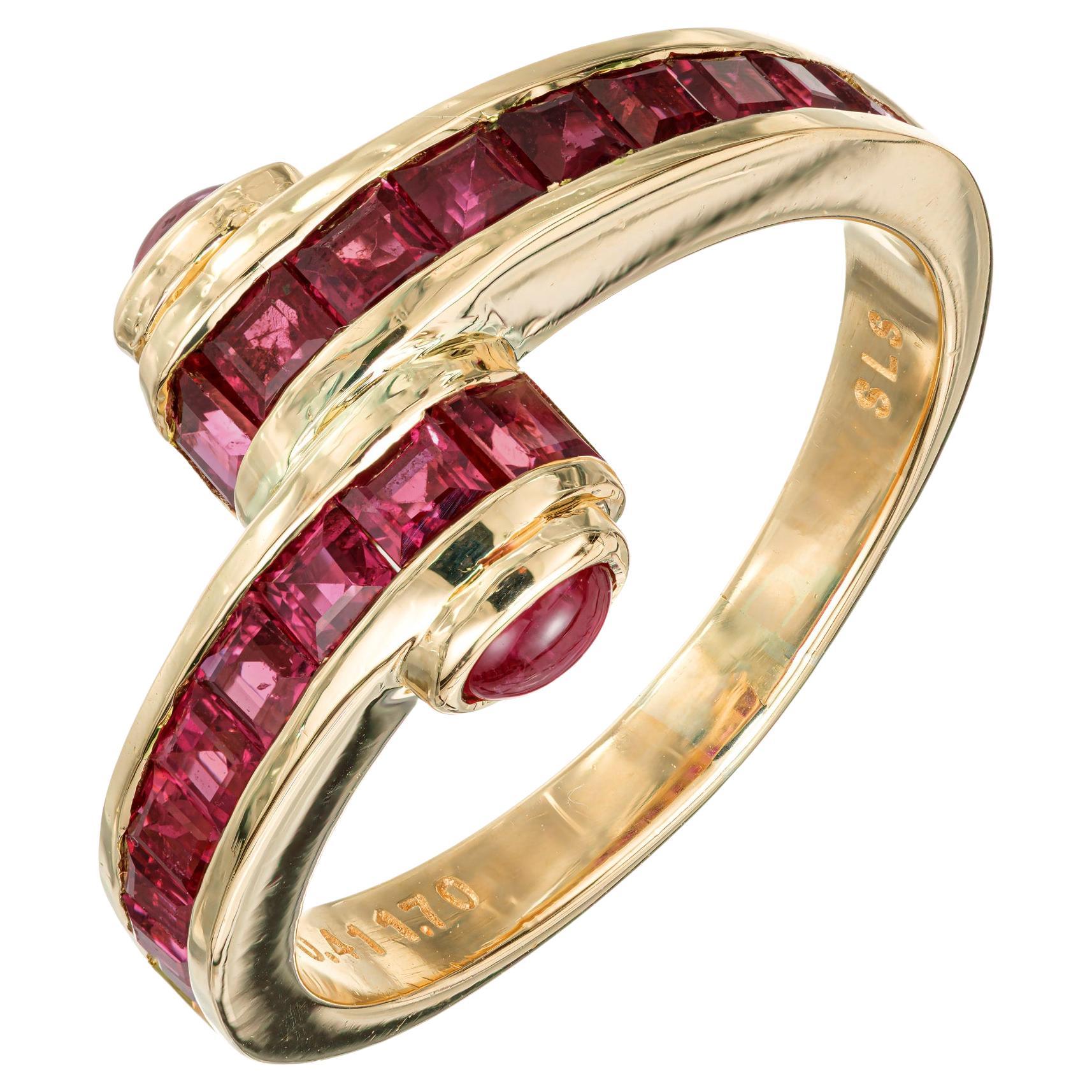 2.11 Carat Ruby Yellow Gold Bypass Style Ring For Sale