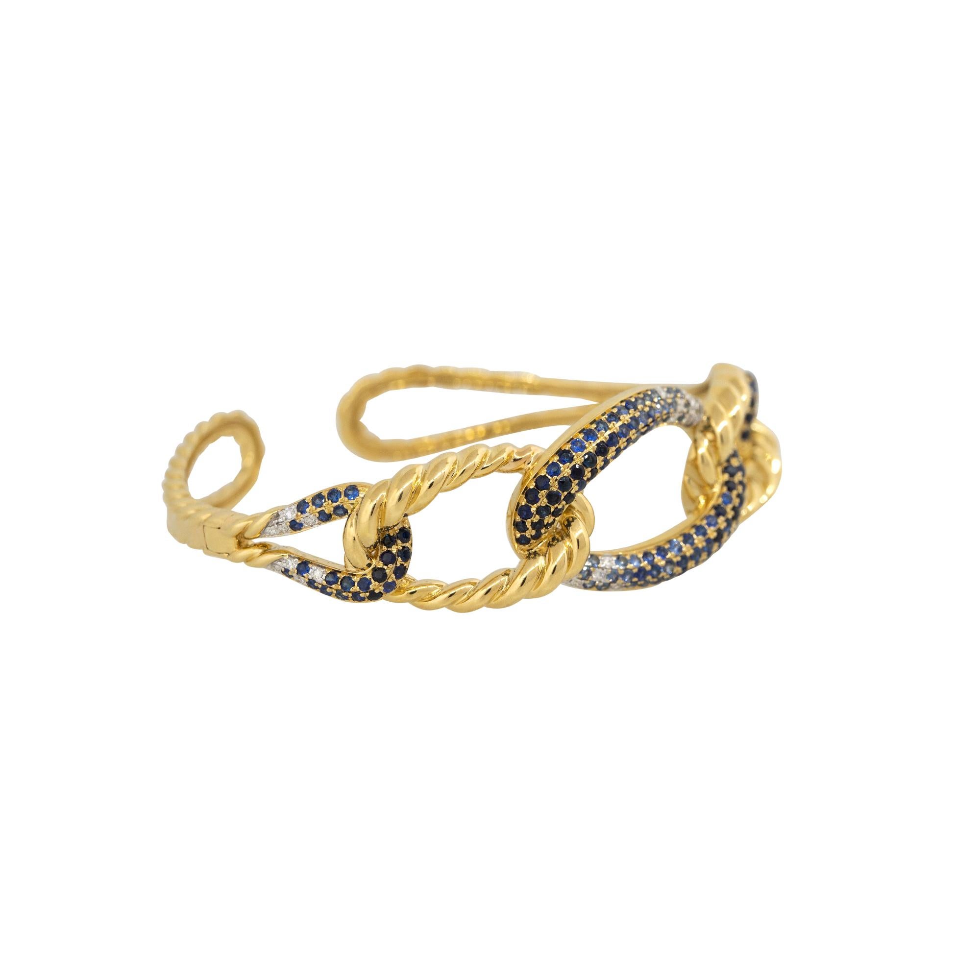 18k Yellow Gold 2.11ct Sapphire and 0.27ct Diamond Link Bracelet
Material: 18K Yellow Gold
Gemstone/Diamond Details: There are approximately 2.11 Carats of Round Brilliant Cut Sapphires and approximately 0.27 carats of Round Brilliant Cut Diamonds.