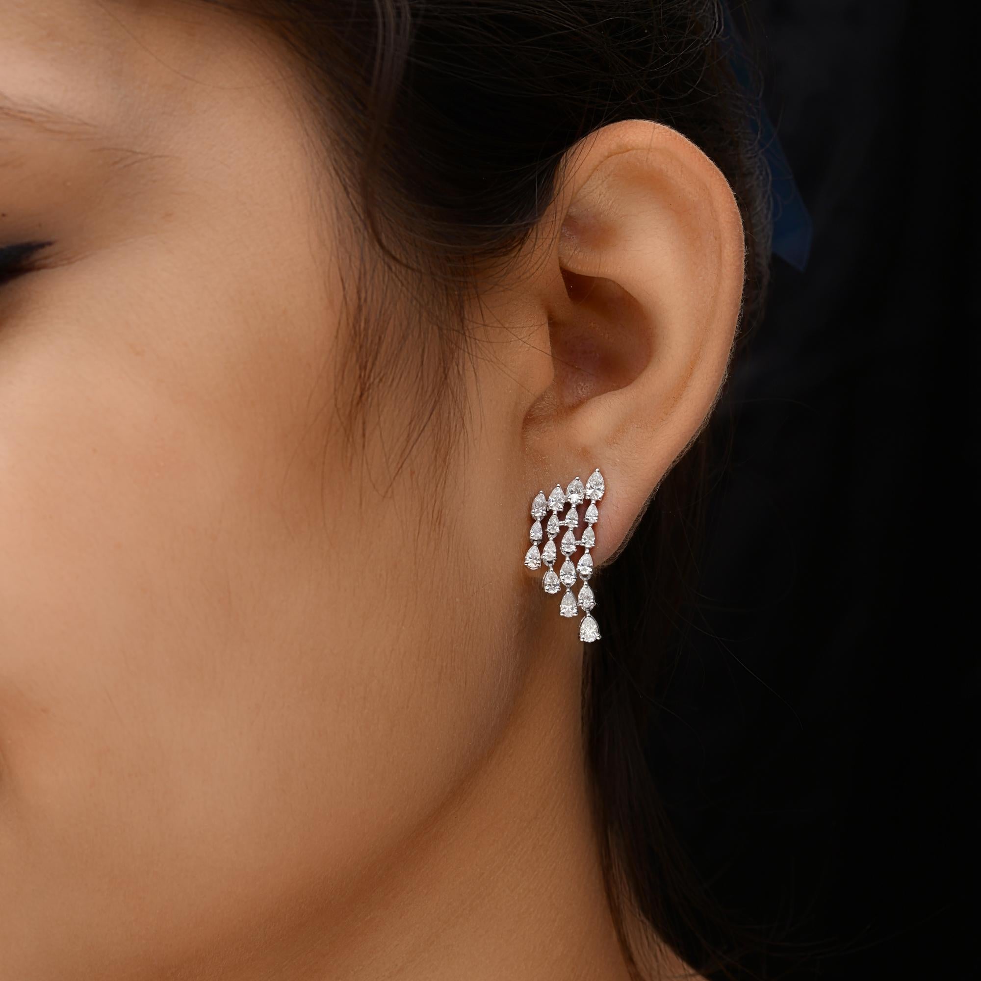 Pear Cut 2.11 Carat SI/H Pear Diamond Chandelier Earrings 14 Karat White Gold Jewelry For Sale