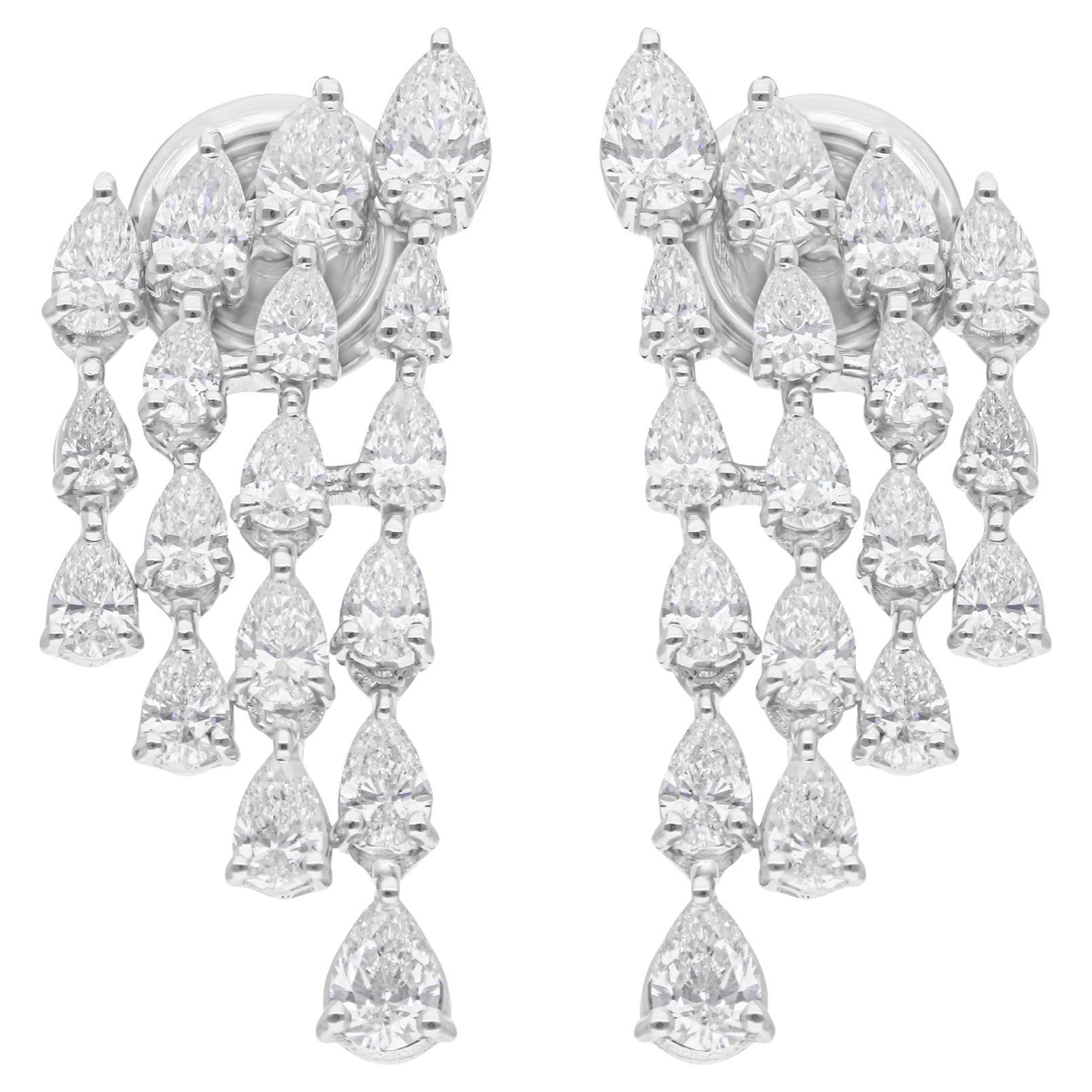 Orecchini a lampadario con diamanti a pera da 2,11 carati SI/H Gioielli in oro bianco 14 carati