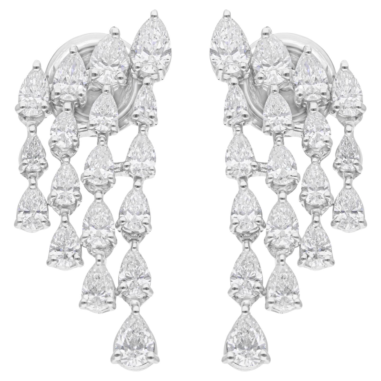 2.11 Carat SI/H Pear Diamond Chandelier Earrings 18 Karat White Gold Jewelry