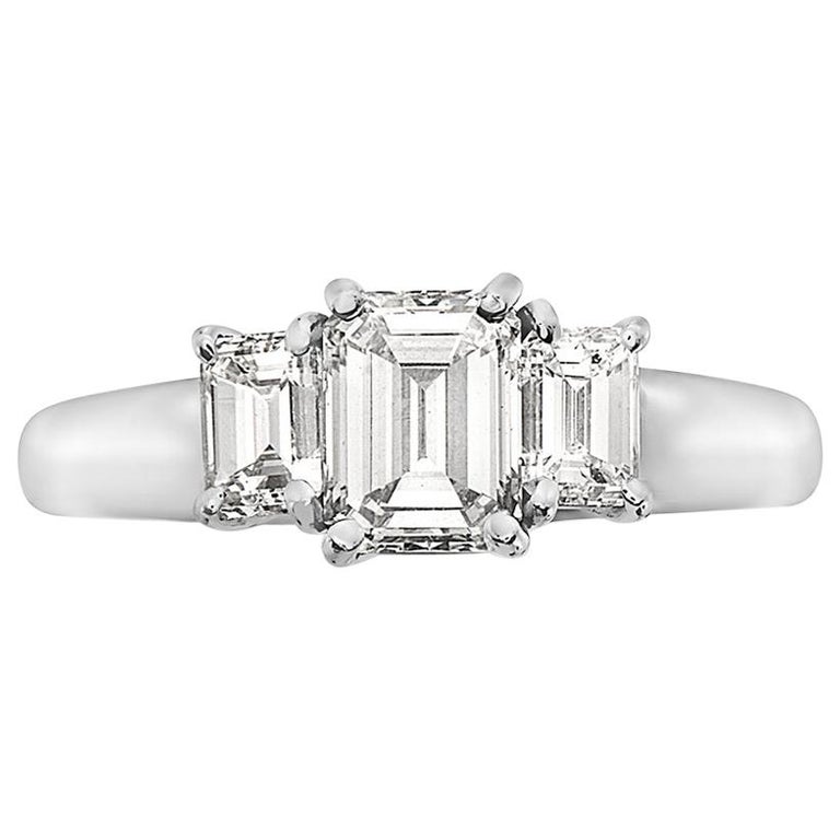2.11 Carat Trilogy Platinum Emerald Cut Engagement Ring For Sale at 1stDibs  | emerald cut trilogy ring, emerald cut trilogy engagement ring, trilogy  emerald cut diamond ring