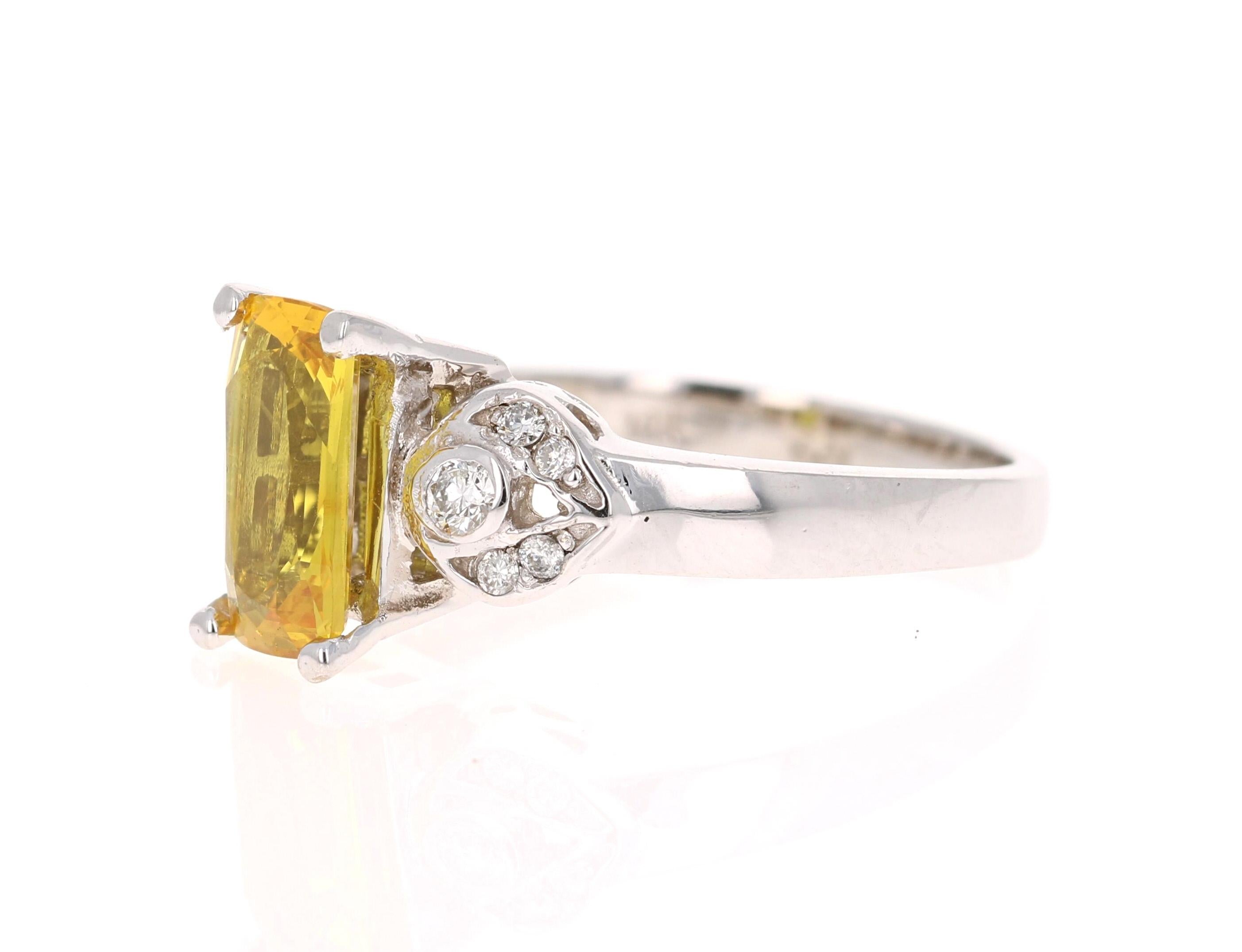 Contemporary 2.11 Carat Yellow Sapphire Diamond White Gold Ring For Sale