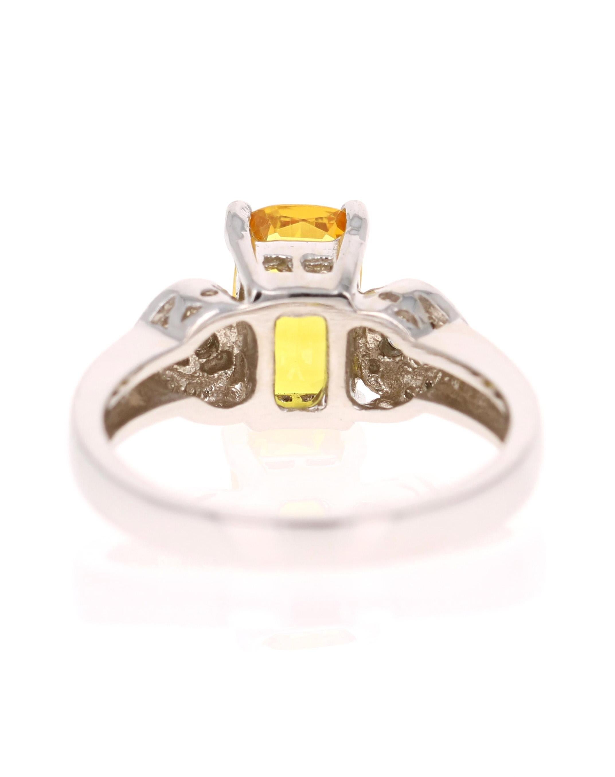 Emerald Cut 2.11 Carat Yellow Sapphire Diamond White Gold Ring For Sale