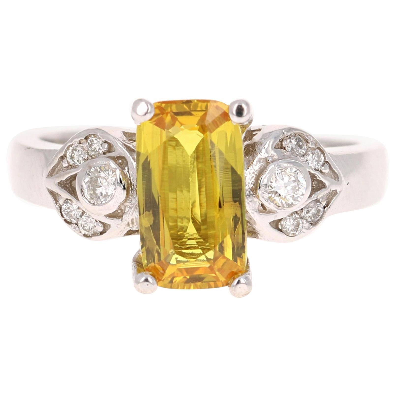 2.11 Carat Yellow Sapphire Diamond White Gold Ring For Sale