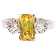 2.11 Carat Yellow Sapphire Diamond 14 Karat White Gold Ring