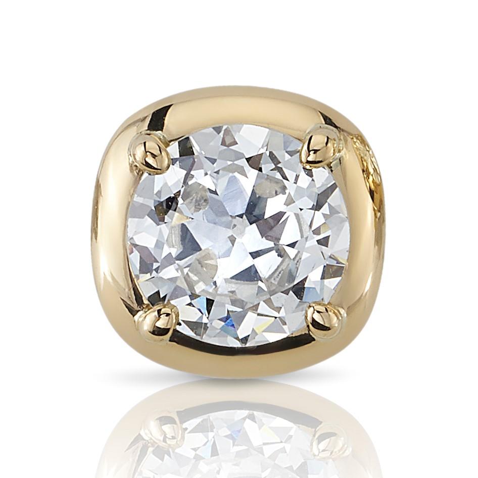 2.11ctw N/VS1 GIA certified old European cut diamonds set in handcrafted 18k yellow gold stud earrings.