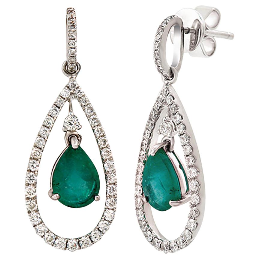 2.11 Carat Colombian Emerald and 0.98 Carat Diamonds 18K Gold Dangle Earrings