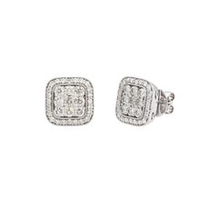 2.11 Ct Diamond Cushion Cluster Double Halo Statement Stud Earrings in 18K Gold