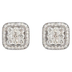 2.11 Ct Diamond Cushion Cluster Double Halo Statement Stud Earrings in 18K Gold