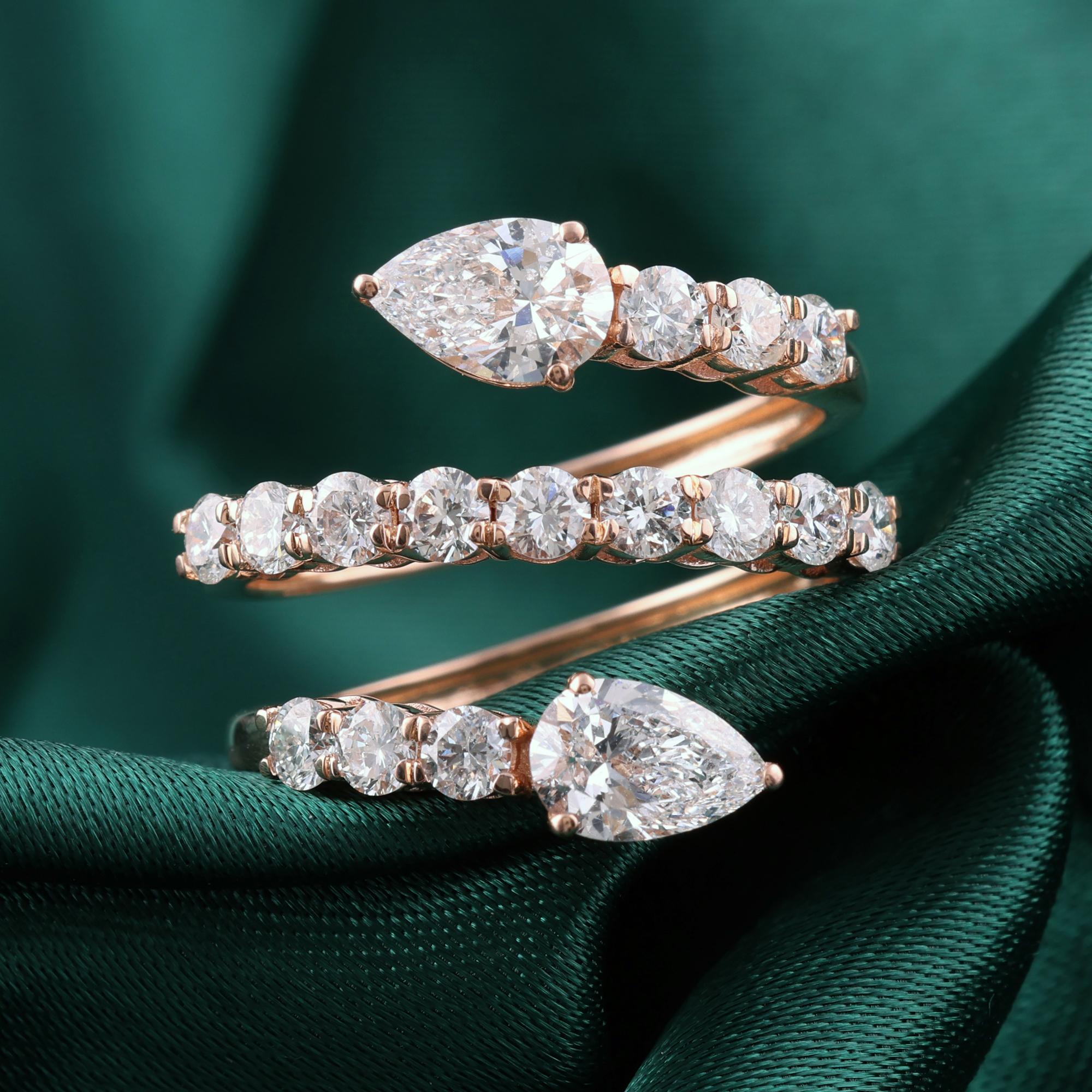 En vente :  2.11 Ct Pear and Round SI/H Diamond Spiral Wrap Ring 14K Rose Gold Fine Jewelry (bague en spirale en or rose) 9