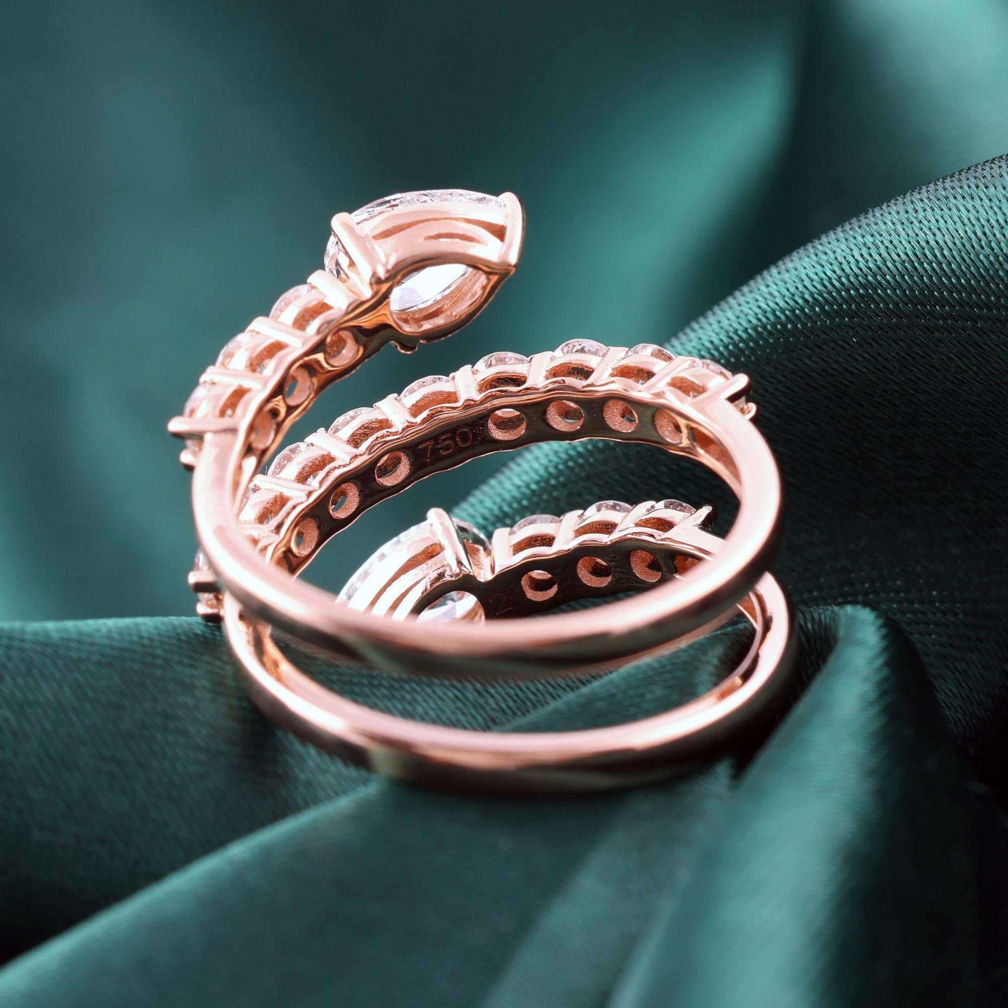 Anello a spirale con pera e diamante tondo SI/H da 2,11 carati in oro rosa 18 carati Gioielli di pregio in vendita 3