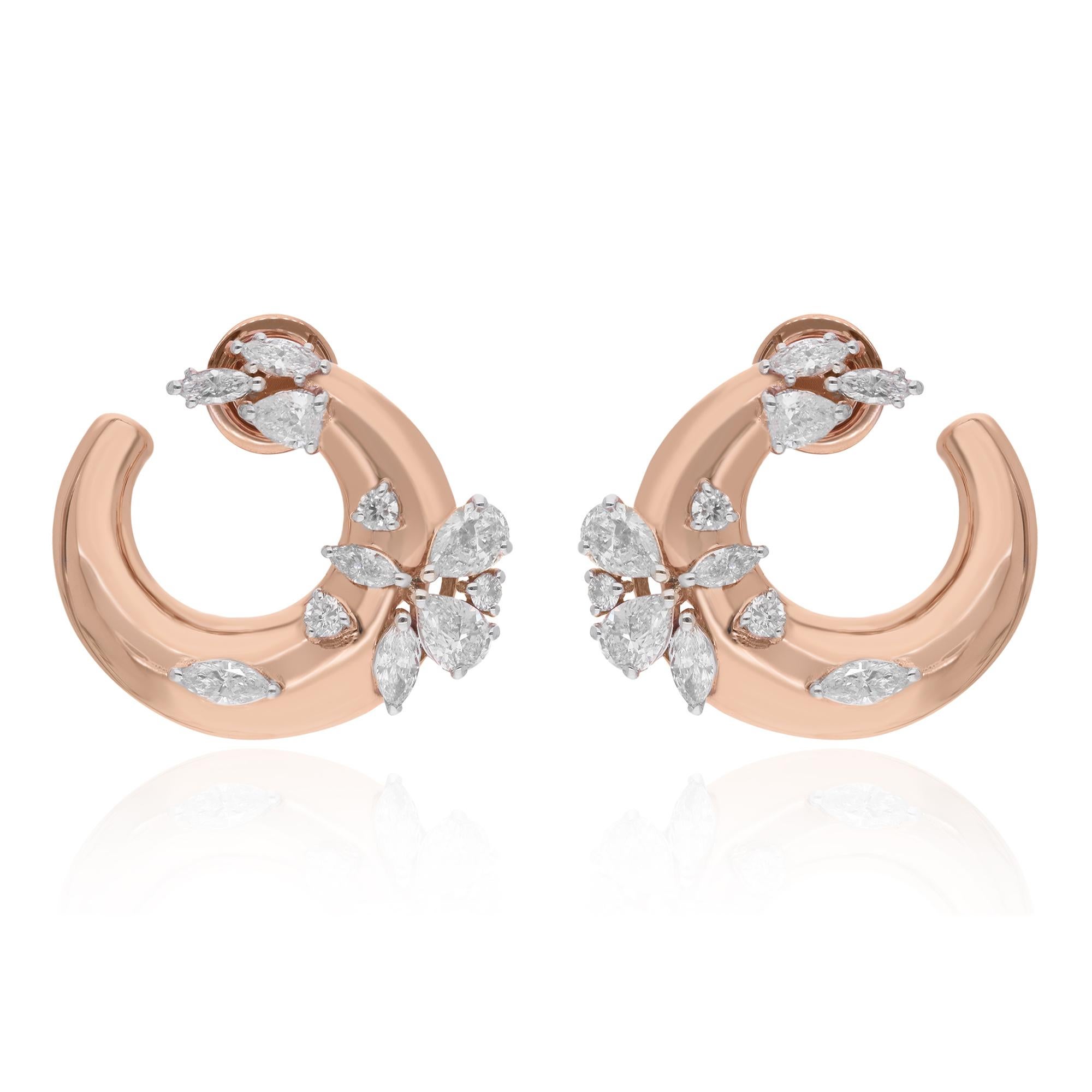 Elevate your style with these mesmerizing hoop earrings, showcasing a total of 2.11 carats of pear and marquise-cut diamonds delicately set in luxurious 14 karat rose gold. Designed to exude timeless elegance and sophistication, these fine jewelry