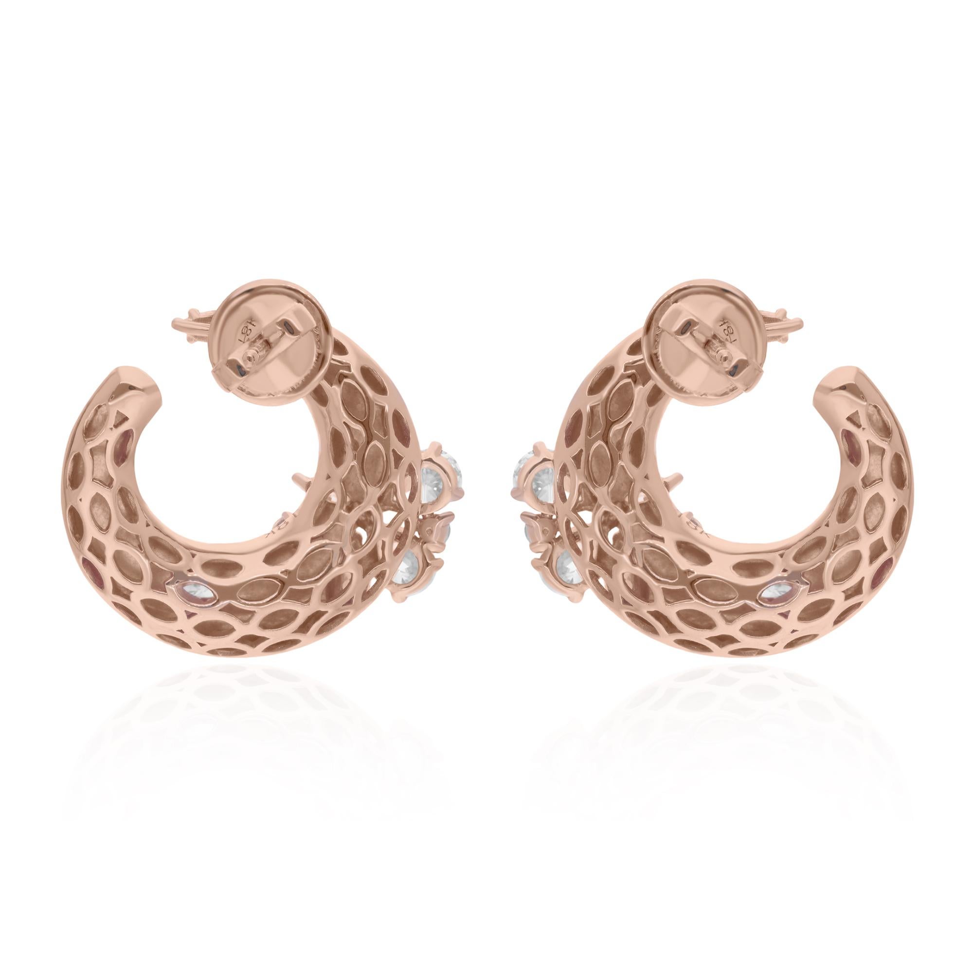 Pear Cut 2.11 Ct. Pear & Marquise Diamond Hoop Earrings 14 Karat Rose Gold Fine Jewelry For Sale