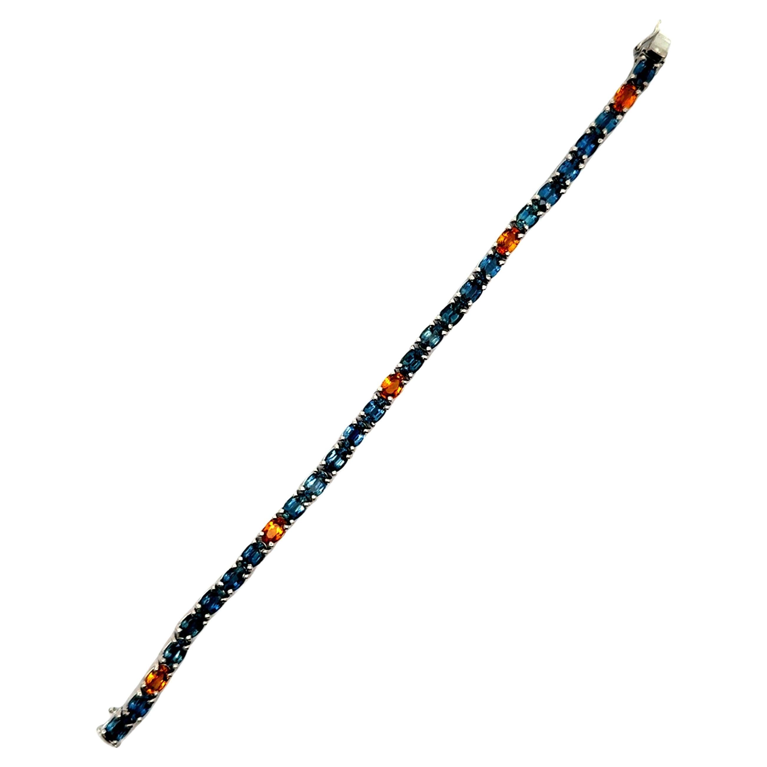 Bracelet tennis en platine avec saphir bleu et jaune de 21,10 carats