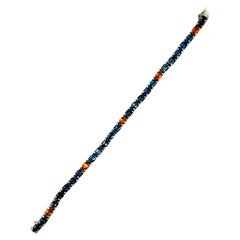 Bracelet tennis en platine avec saphir bleu et jaune de 21,10 carats