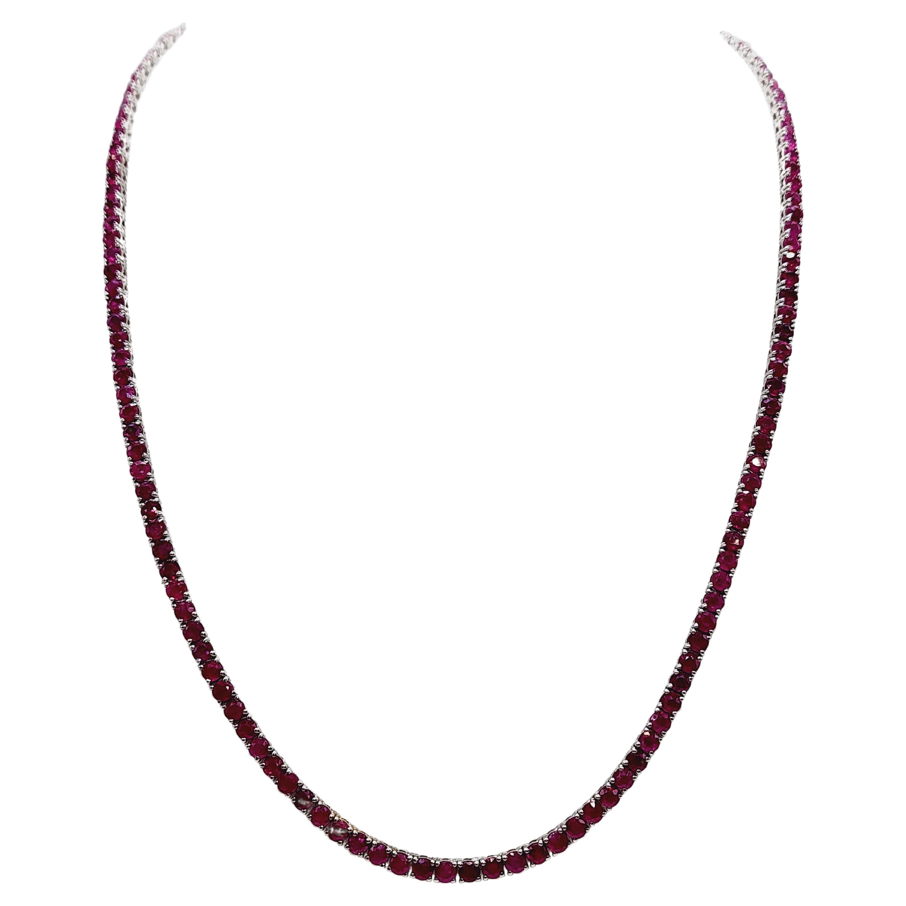 21.10 Carats Ruby Tennis Necklace 14 Karat White Gold