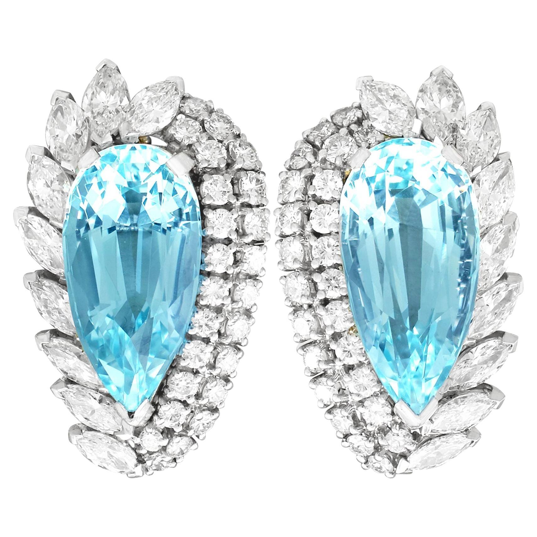 21.12 Carat Aquamarine 5.86 Carat Diamond Earrings For Sale