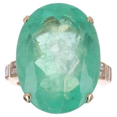 21.12tcw 14K Colombian Emerald-Oval Cut & Diamond Ring