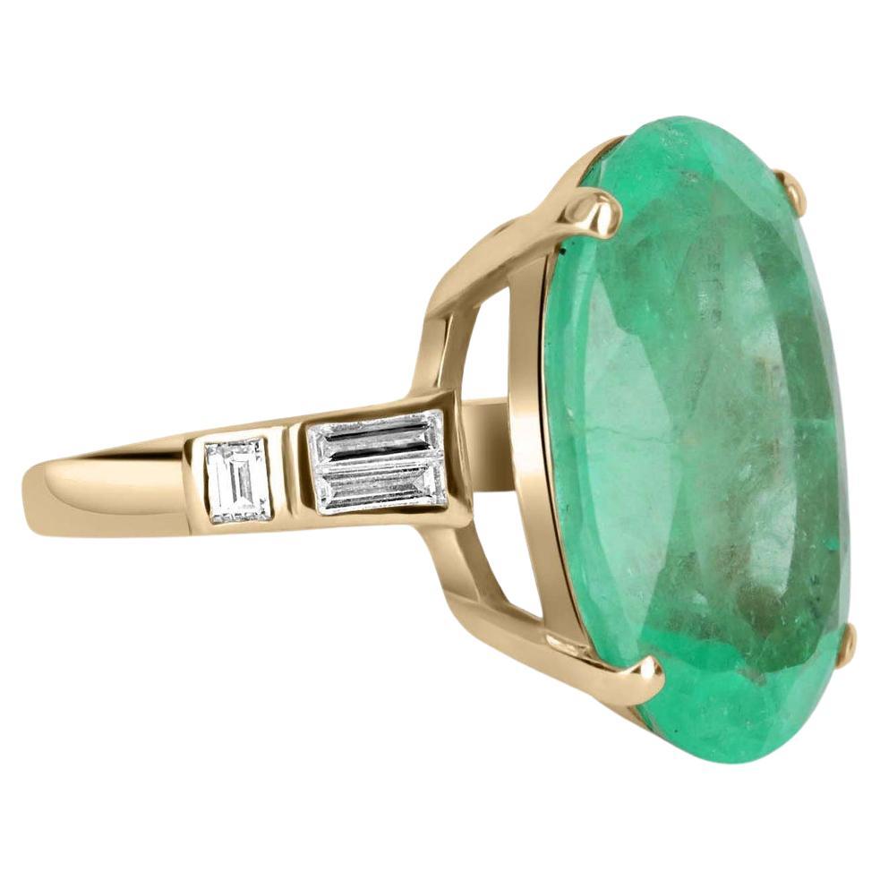21.12tcw 14K Colombian Emerald-Oval Cut & Diamond Ring For Sale