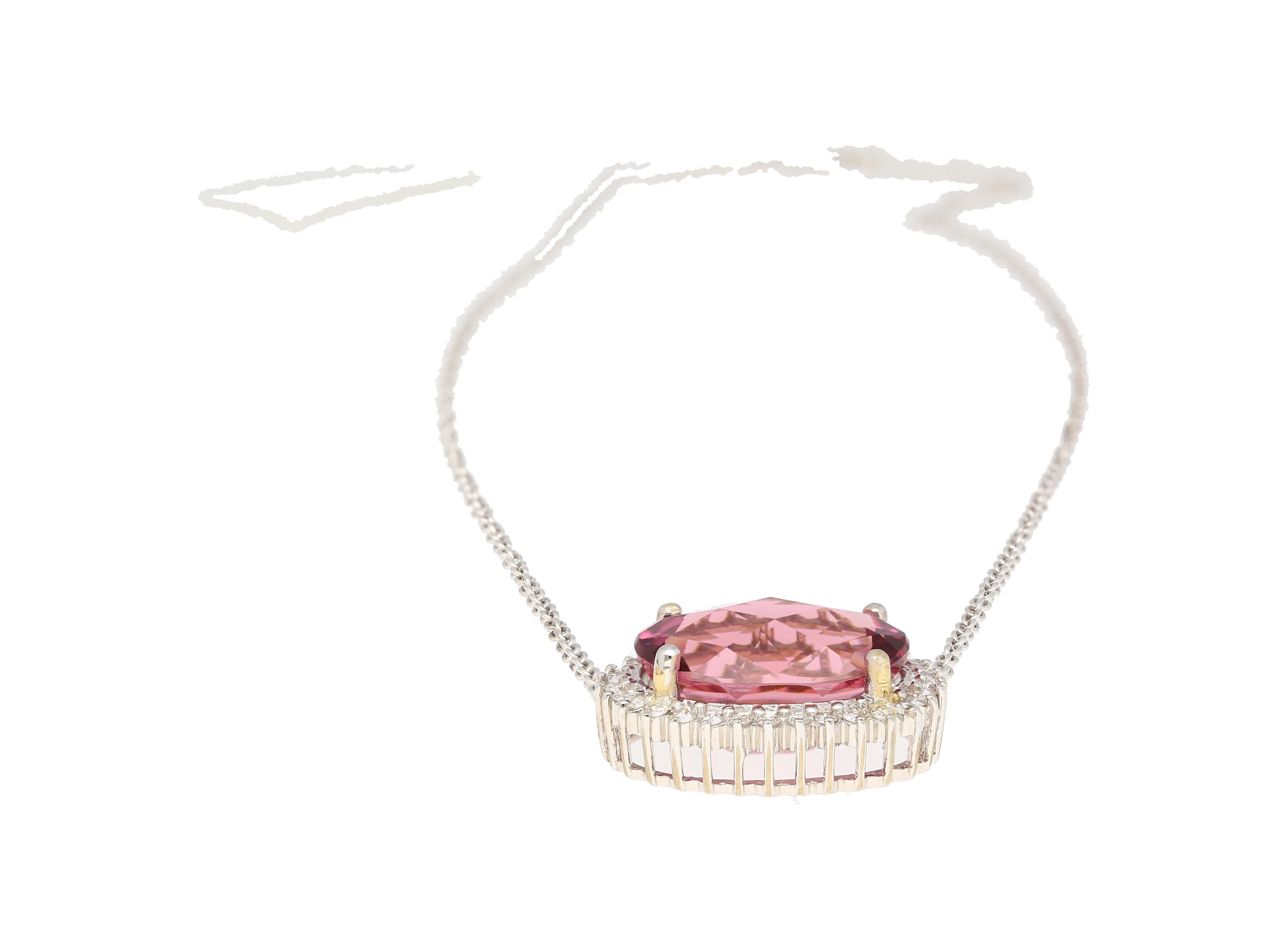 21.13 Carat Pink Tourmaline & Diamond Floating Pendant Necklace in 14K/18K Gold In New Condition For Sale In Miami, FL
