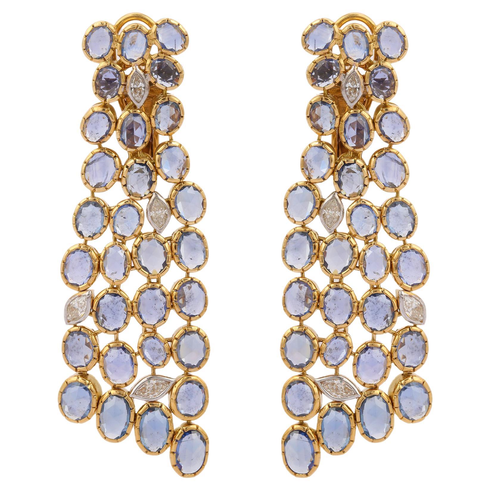21.14 Karat Blauer Saphir und Diamant-Ohrringe aus 18 Karat Gelbgold